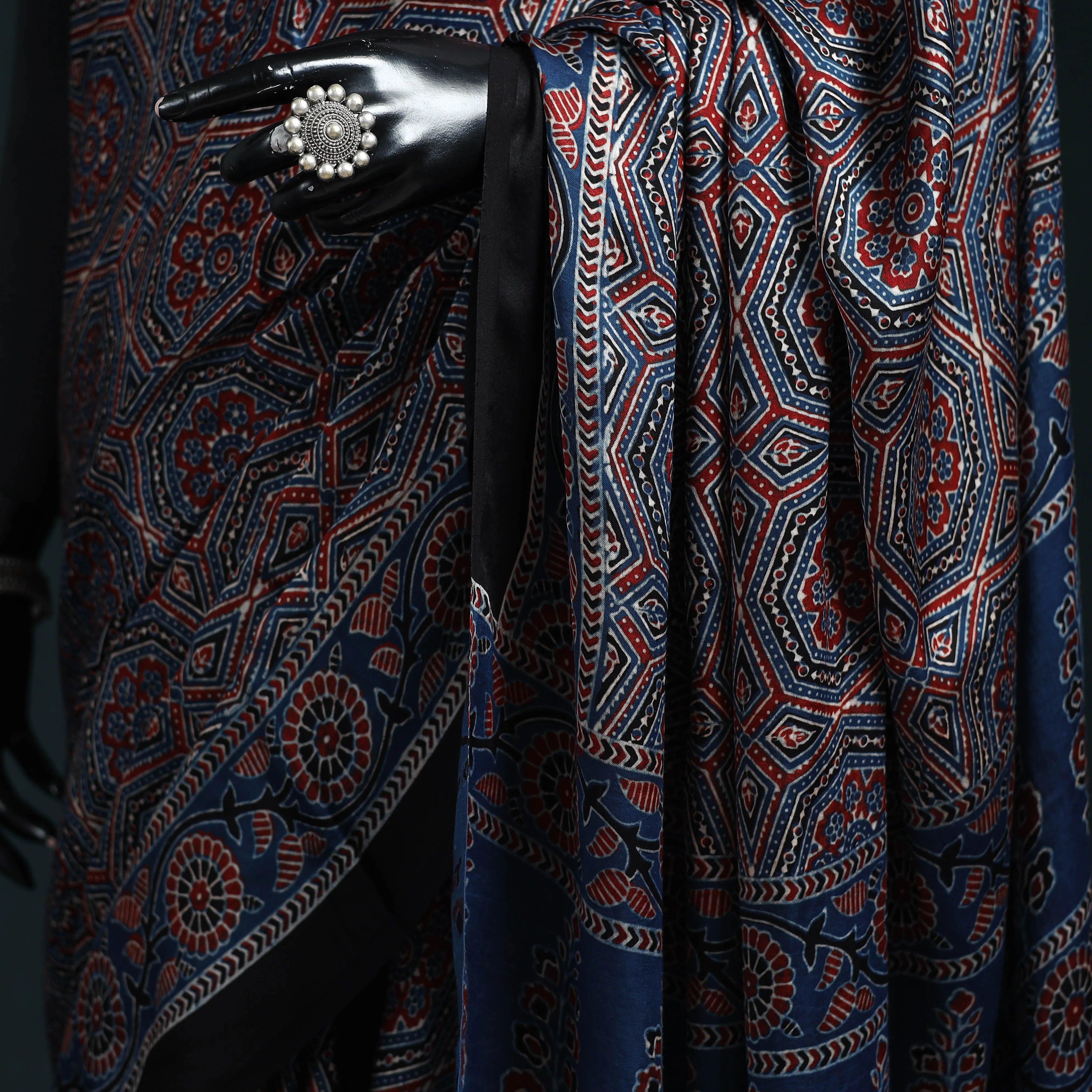 Blue - Natural Dyed Modal Silk Kutch Hand Block Print Ajrakh Saree 02 sold by Itokri product image thumbnail 3