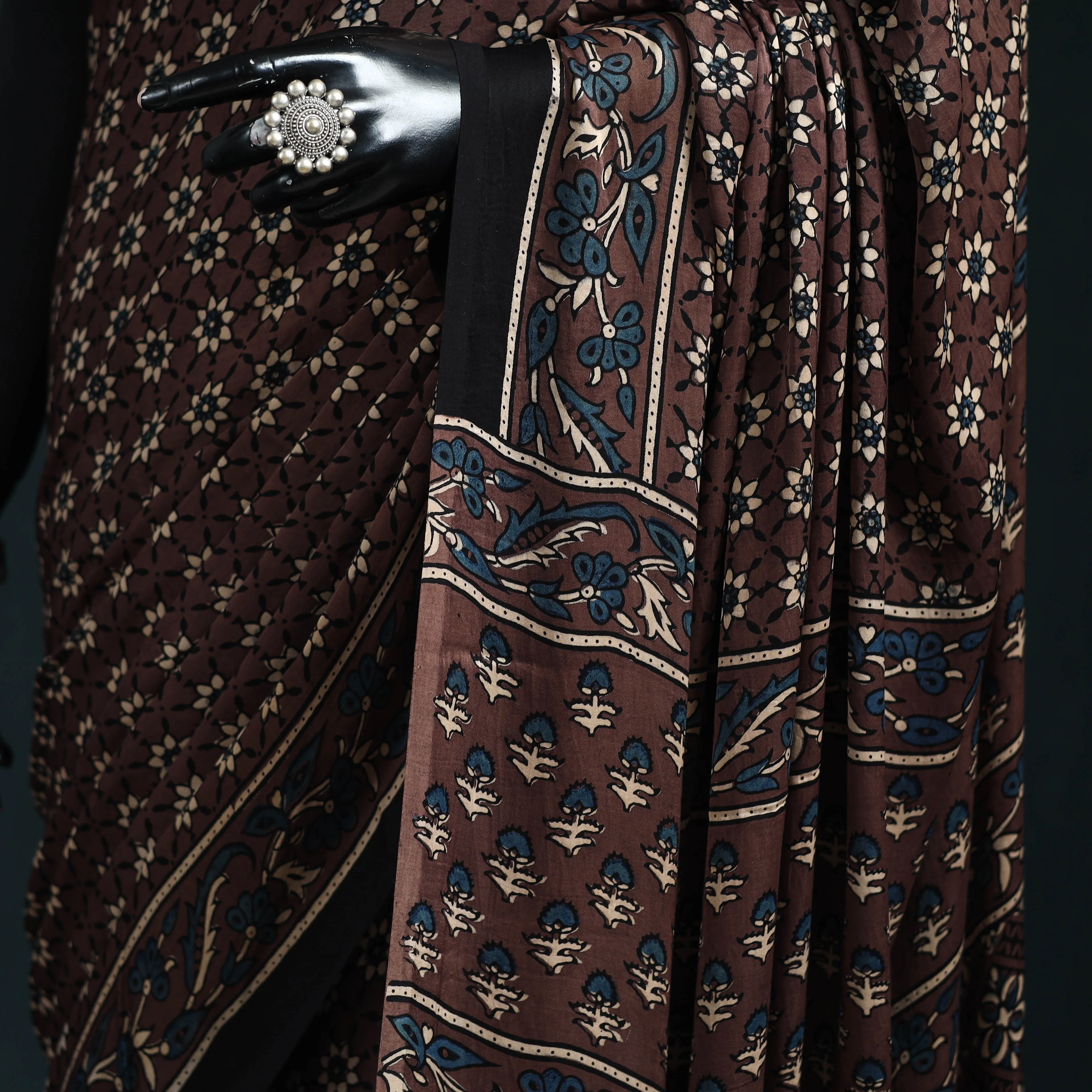 Brown - Natural Dyed Modal Silk Kutch Hand Block Print Ajrakh Saree 01 sold by Itokri product image thumbnail 3