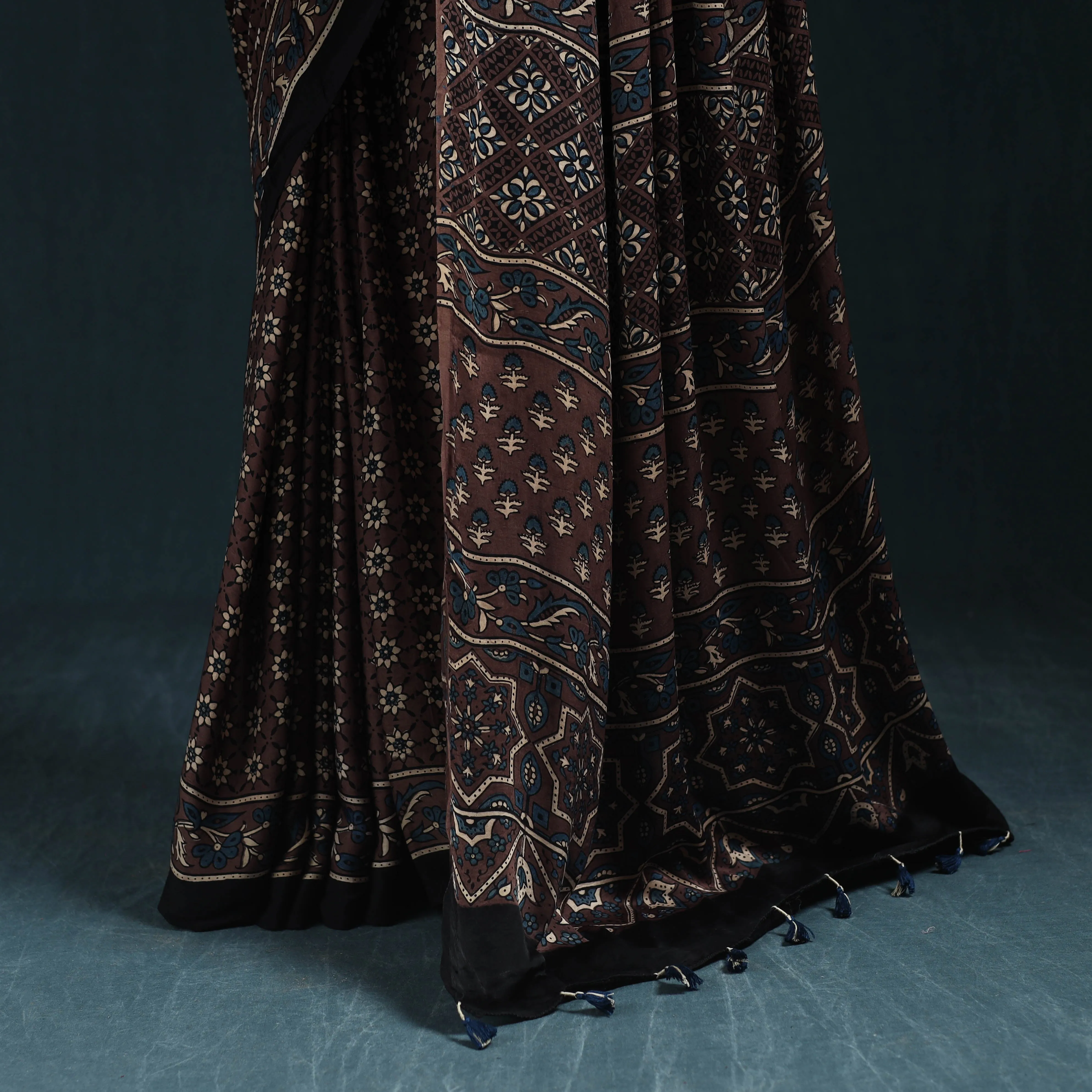 Brown - Natural Dyed Modal Silk Kutch Hand Block Print Ajrakh Saree 01 sold by Itokri product image thumbnail 4