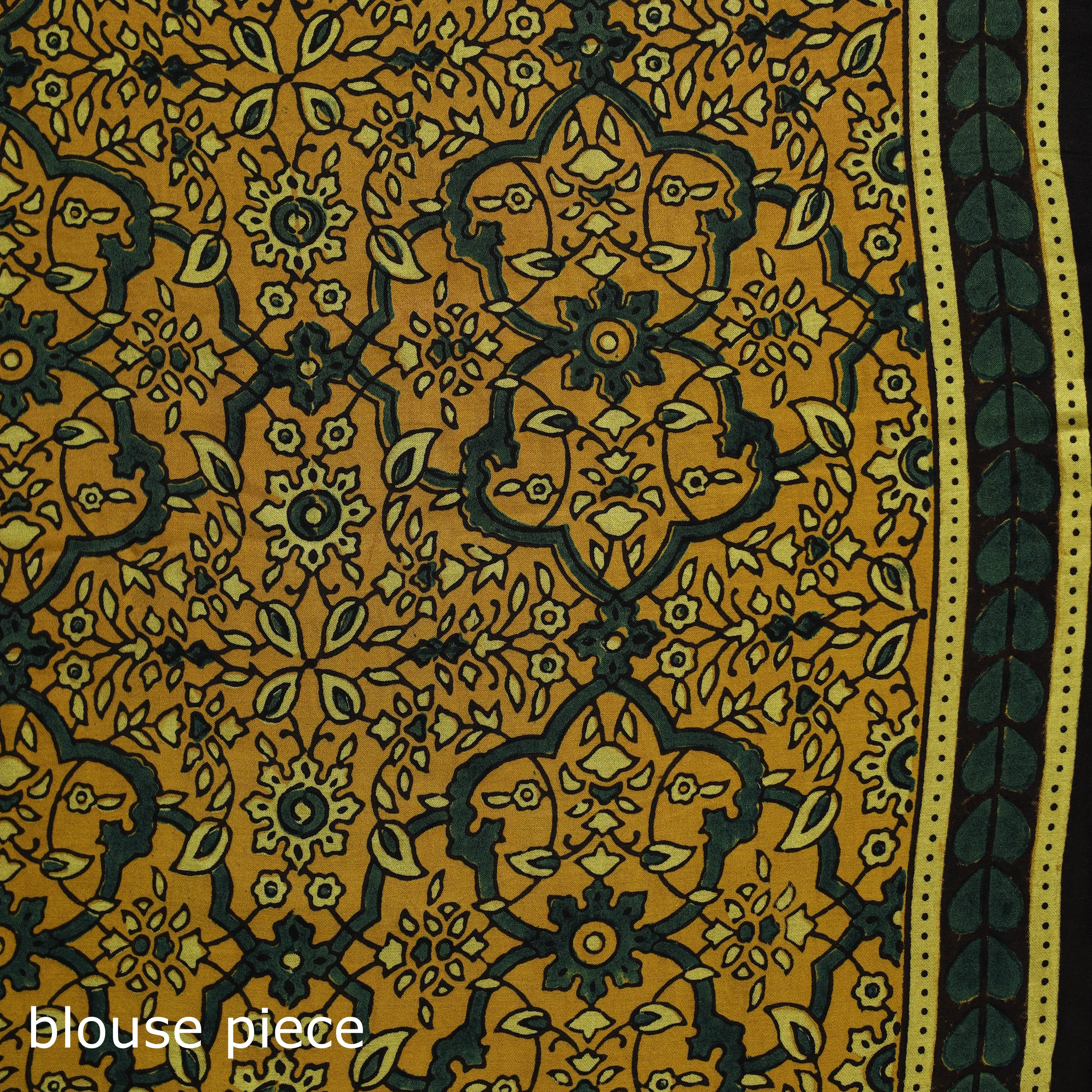 Yellow - Natural Dyed Modal Silk Kutch Hand Block Print Ajrakh Saree 07 sold by Itokri product image thumbnail 5
