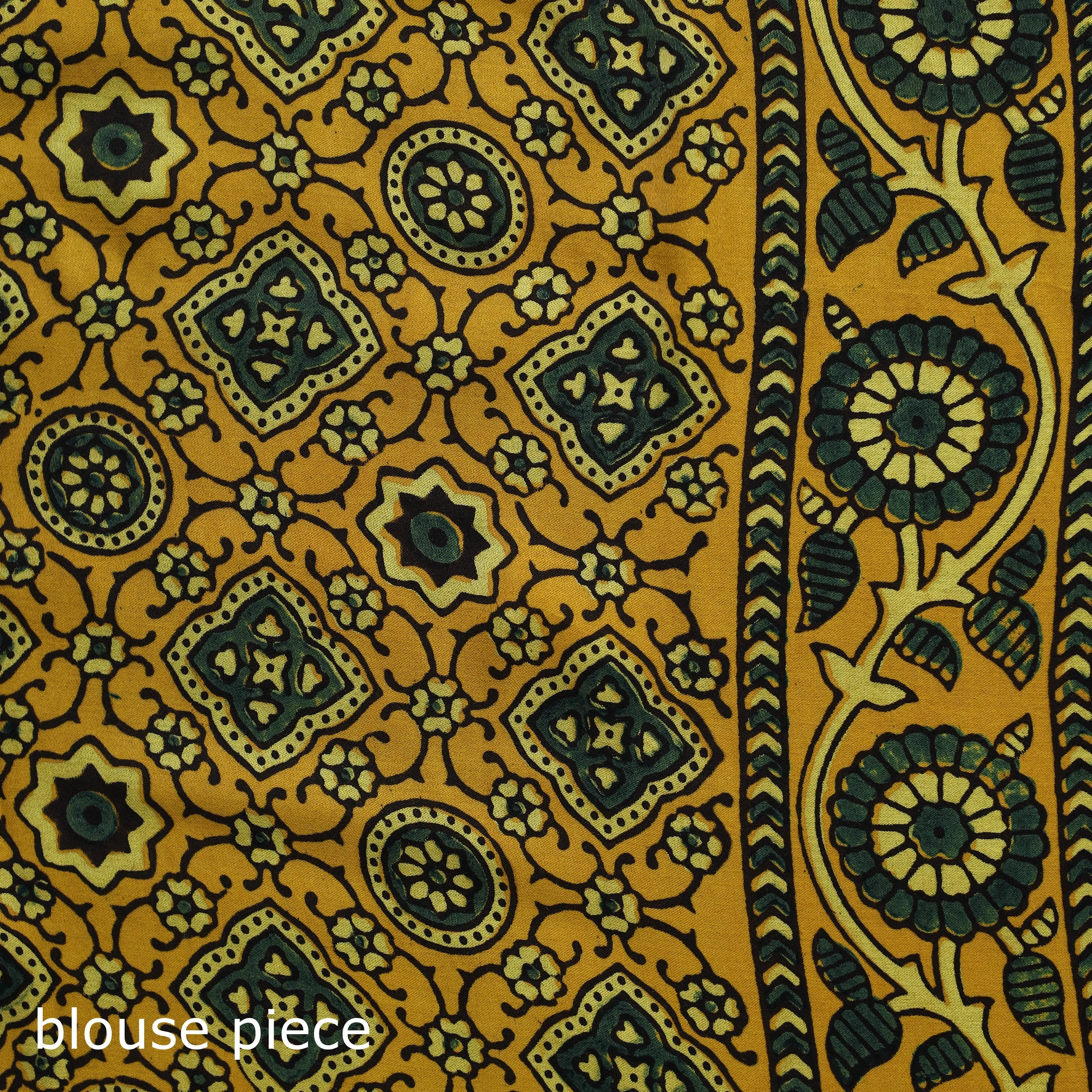 Yellow - Natural Dyed Modal Silk Kutch Hand Block Print Ajrakh Saree 06 sold by Itokri product image thumbnail 5