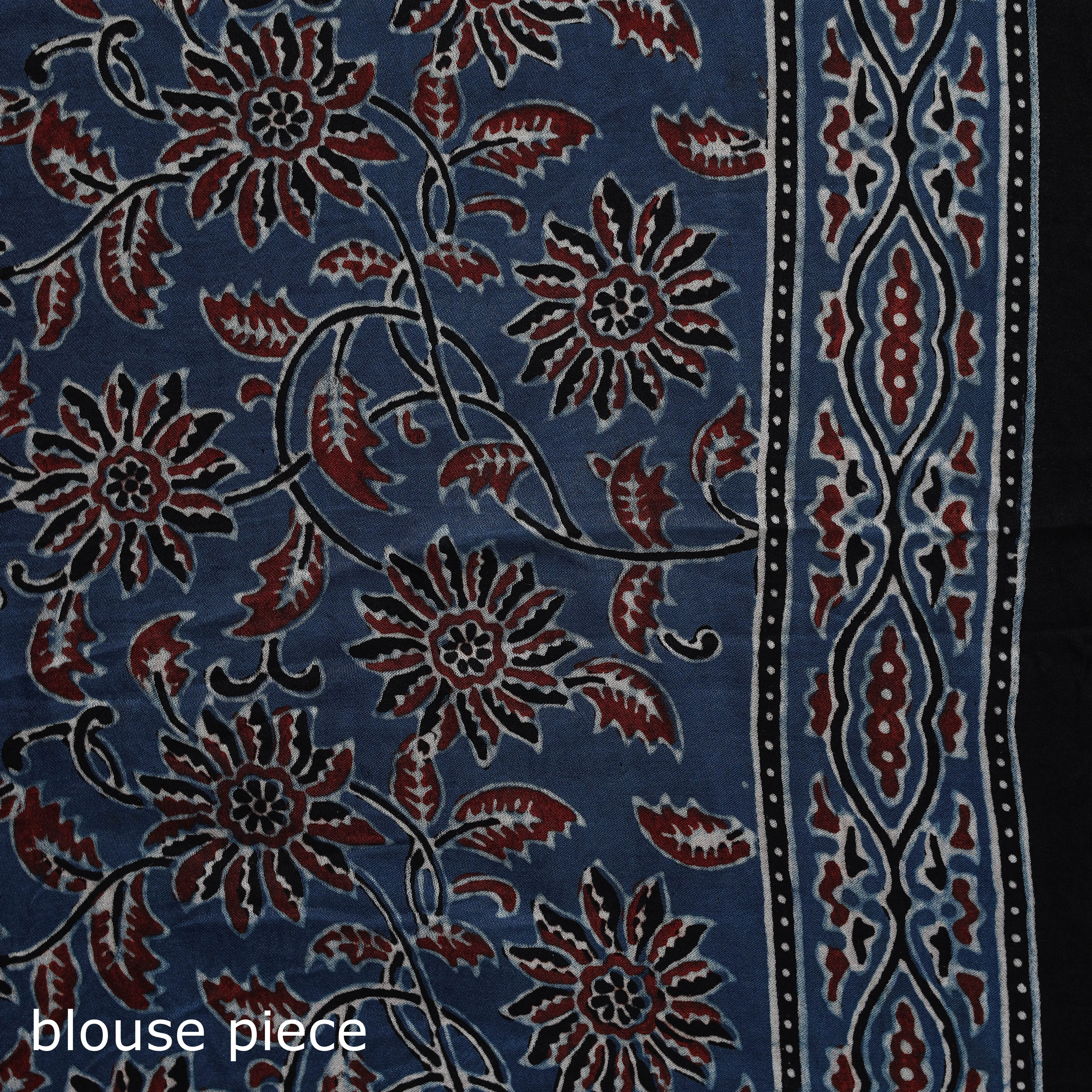Blue - Natural Dyed Modal Silk Kutch Hand Block Print Ajrakh Saree 04 sold by Itokri product image thumbnail 5