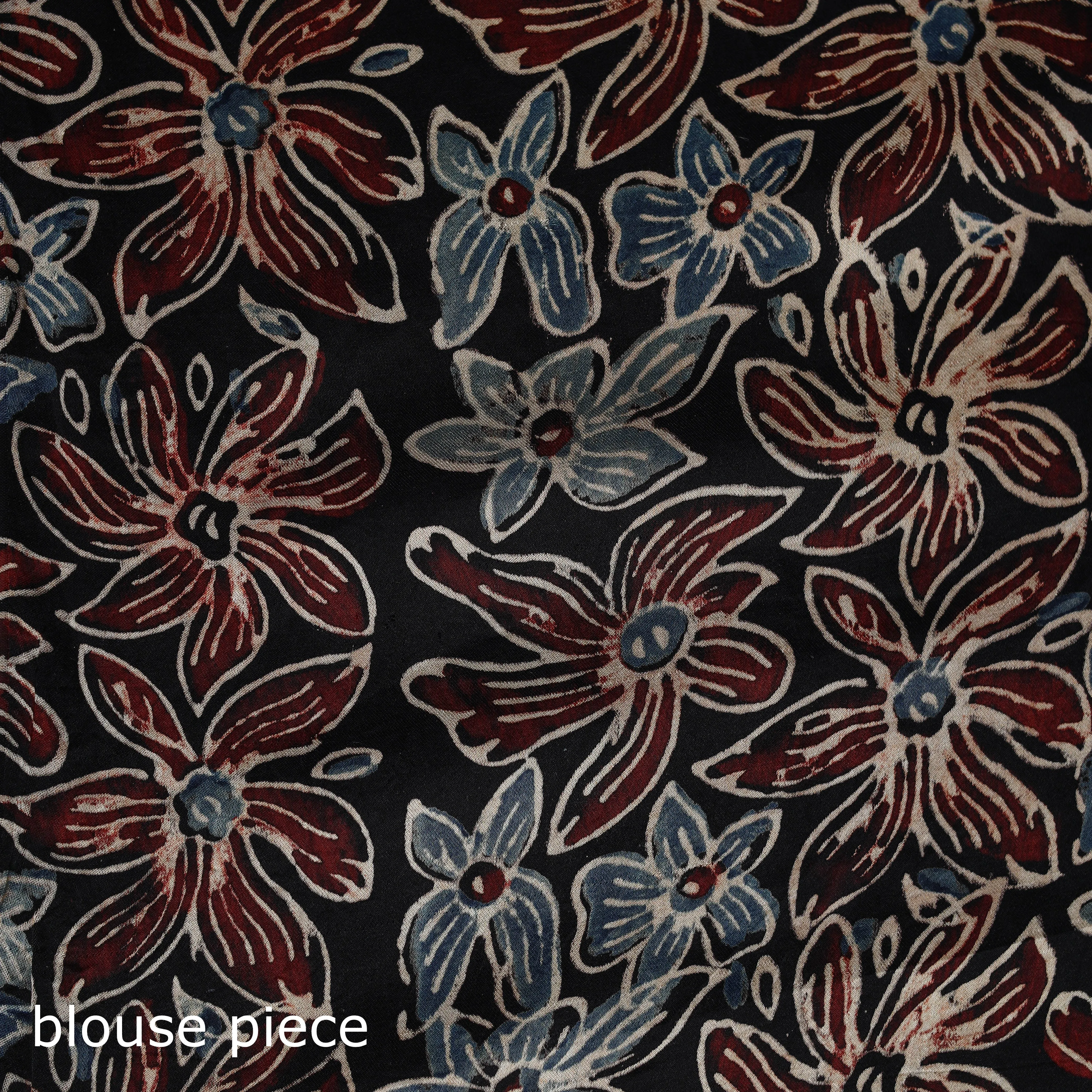 Black - Natural Dyed Modal Silk Kutch Hand Block Print Ajrakh Saree 11 sold by Itokri product image thumbnail 5