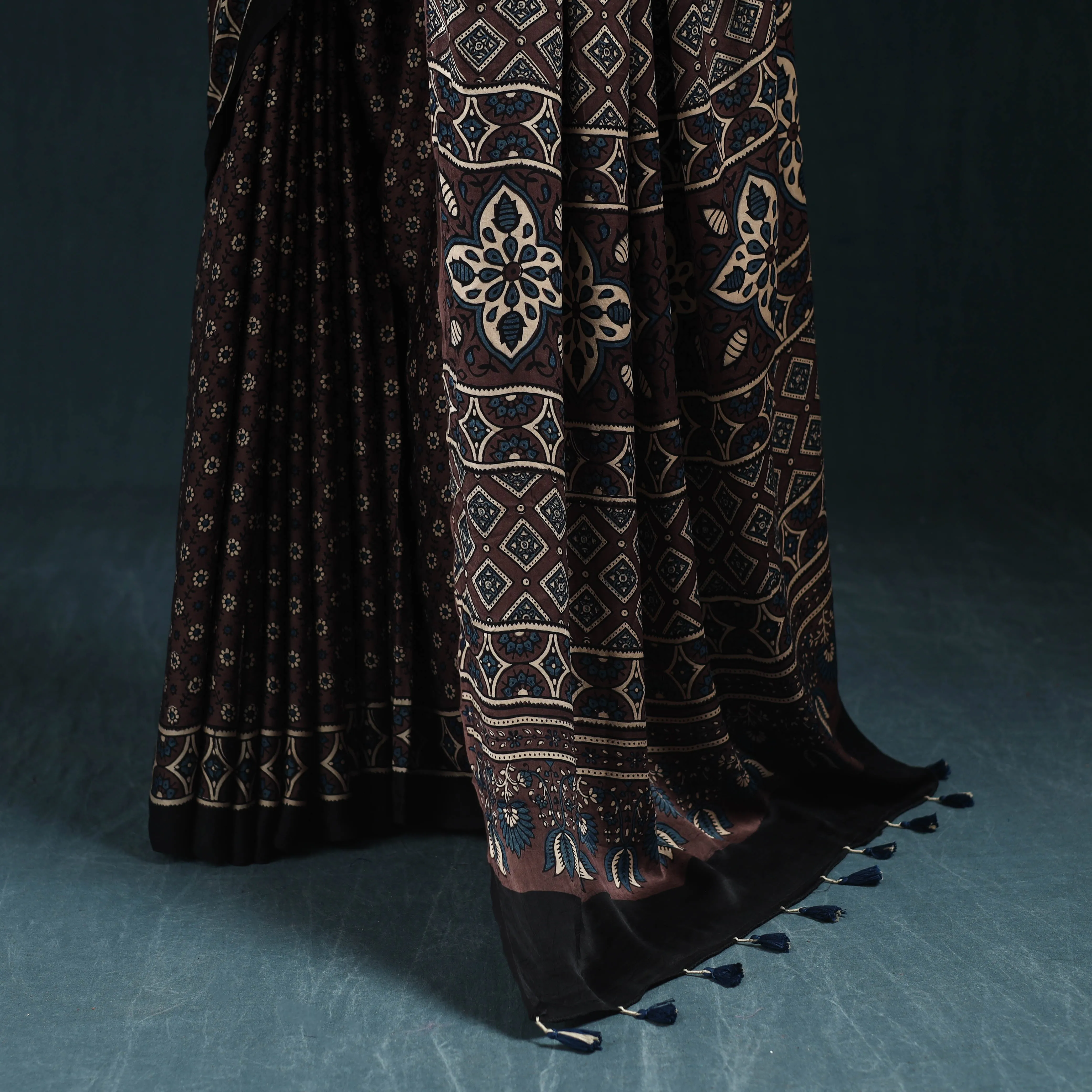 Brown - Natural Dyed Modal Silk Kutch Hand Block Print Ajrakh Saree 09 sold by Itokri product image thumbnail 4