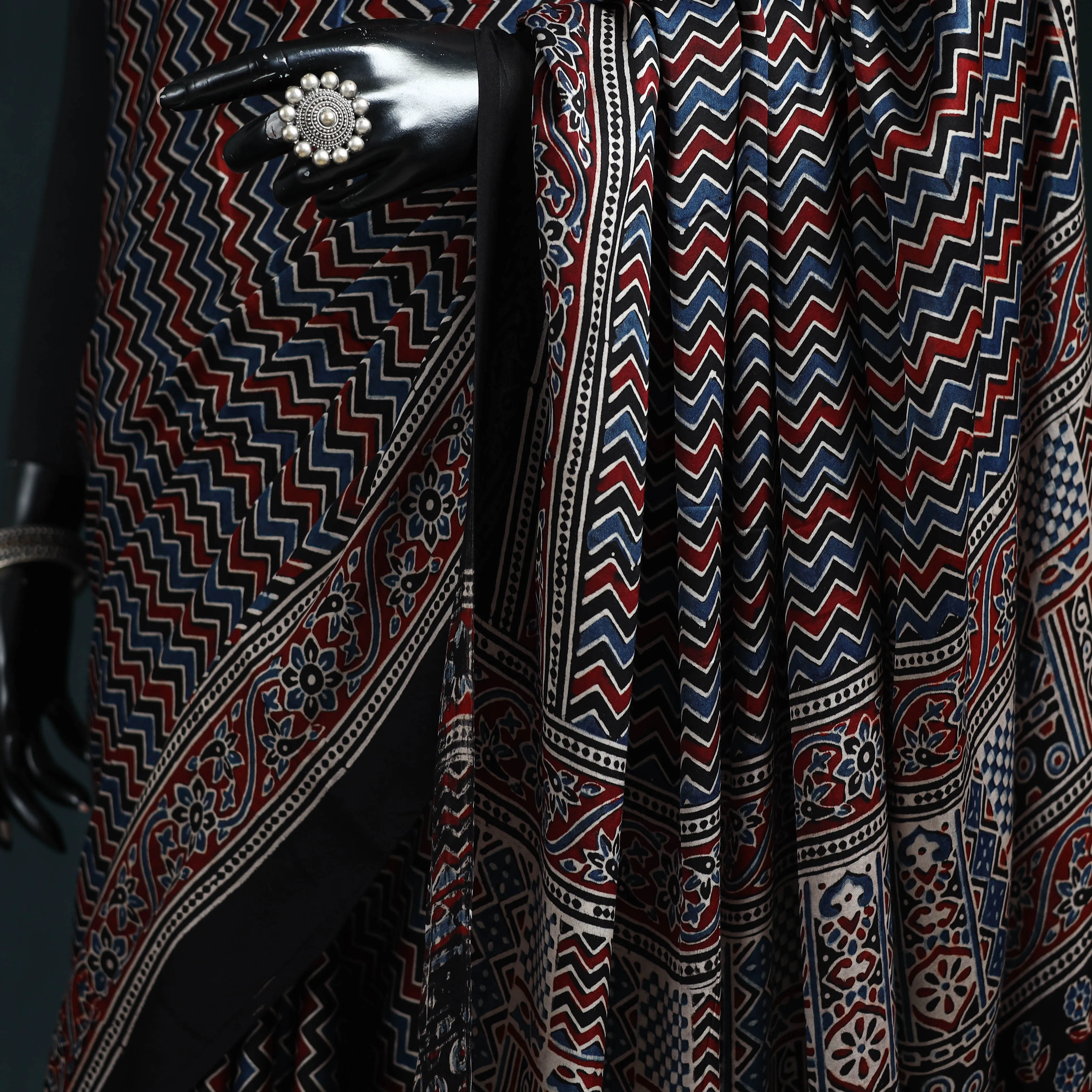 Multicolor - Natural Dyed Modal Silk Kutch Hand Block Print Ajrakh Saree 08 sold by Itokri product image thumbnail 3