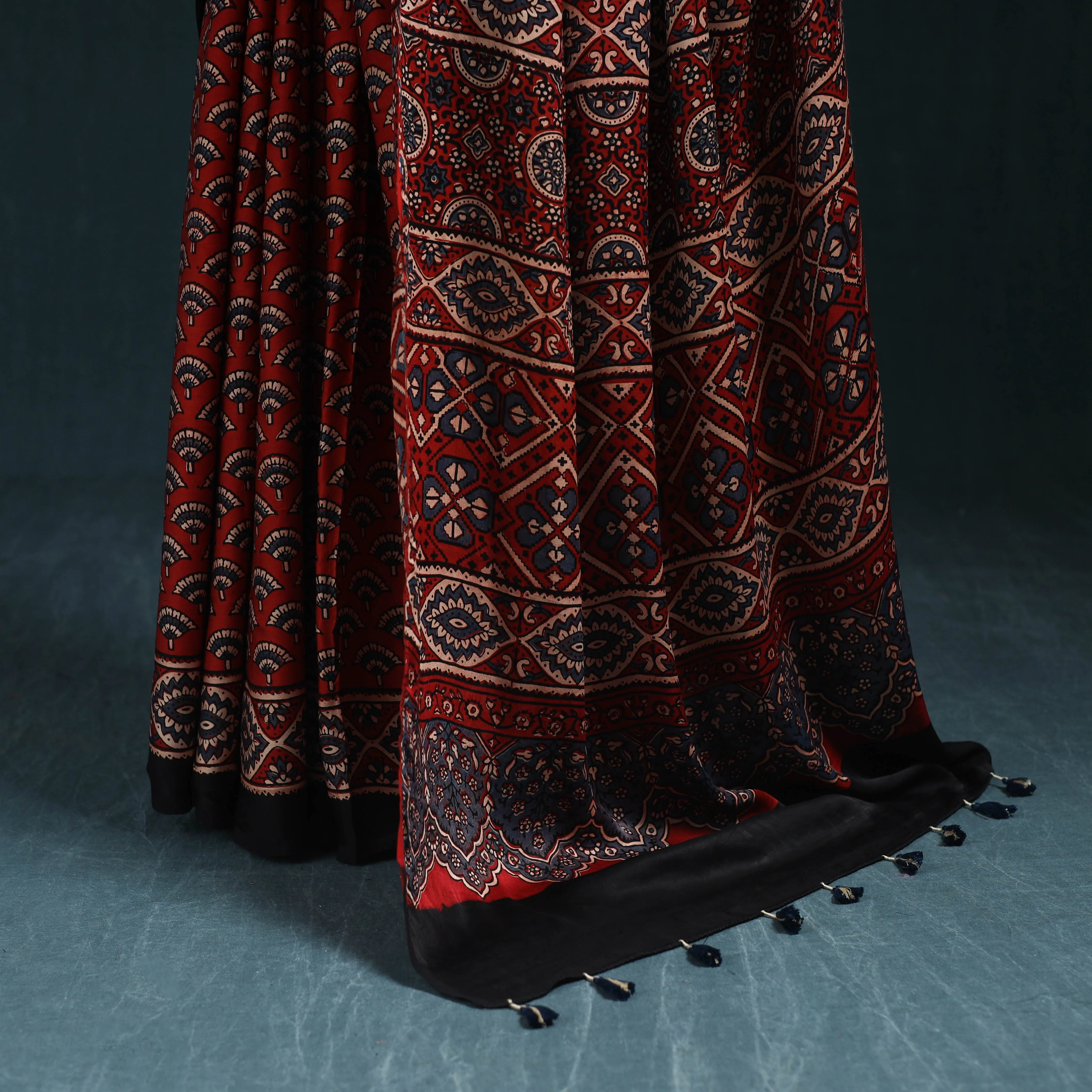 Natural Dyed Modal Silk Kutch Hand Block Print Ajrakh Saree 13 sold by Itokri product image thumbnail 4