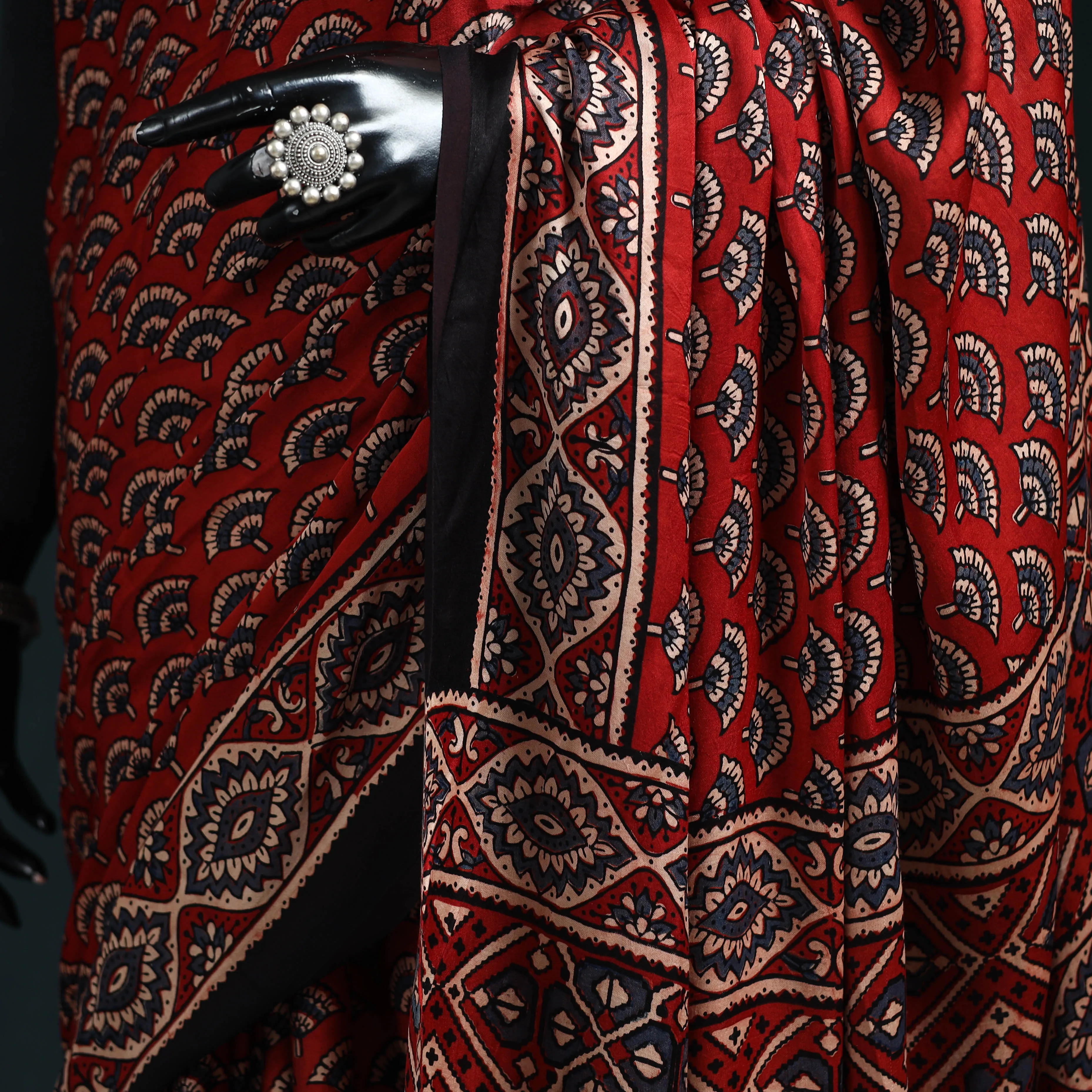 Natural Dyed Modal Silk Kutch Hand Block Print Ajrakh Saree 13 sold by Itokri product image thumbnail 3