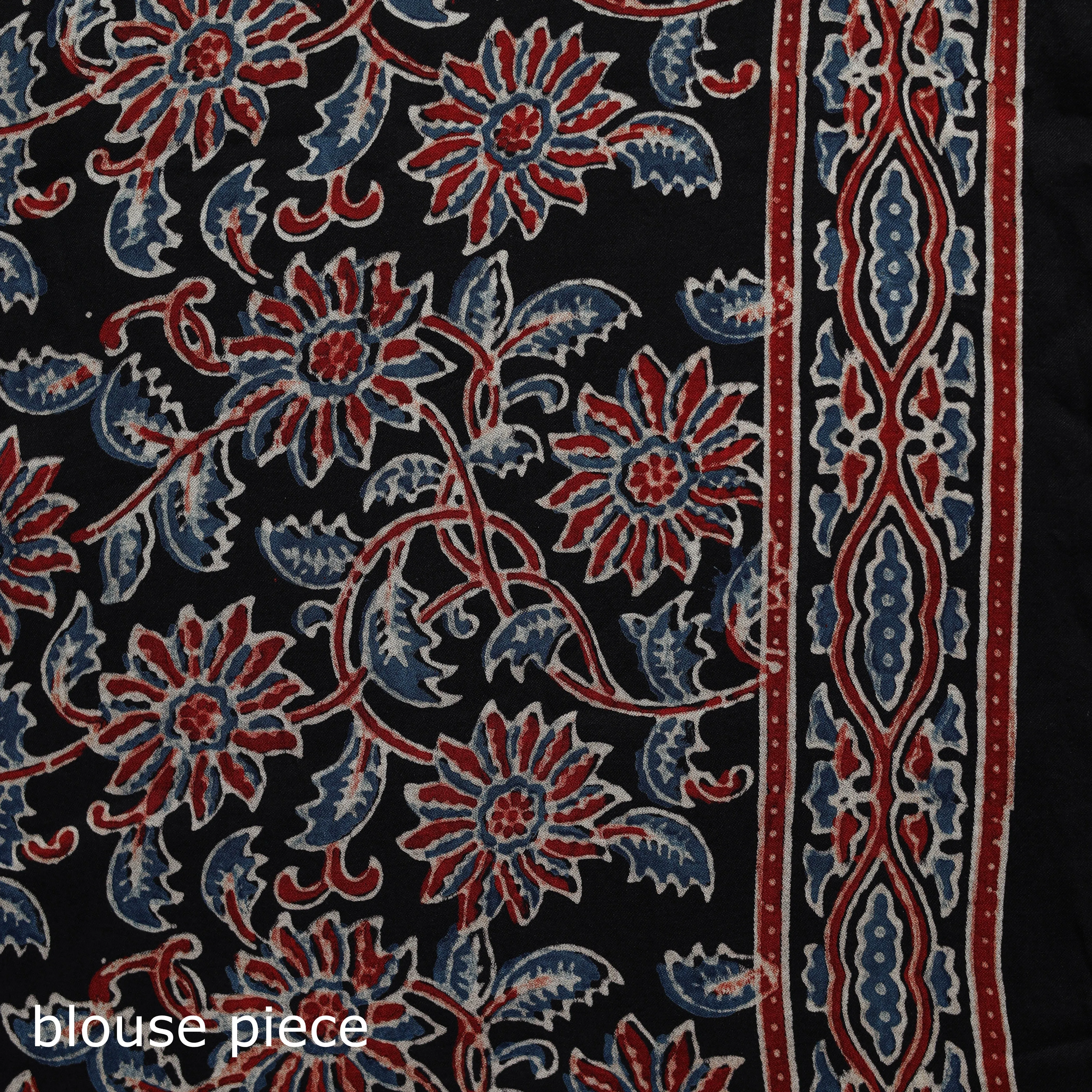 Black - Natural Dyed Modal Silk Kutch Hand Block Print Ajrakh Saree 12 sold by Itokri product image thumbnail 5
