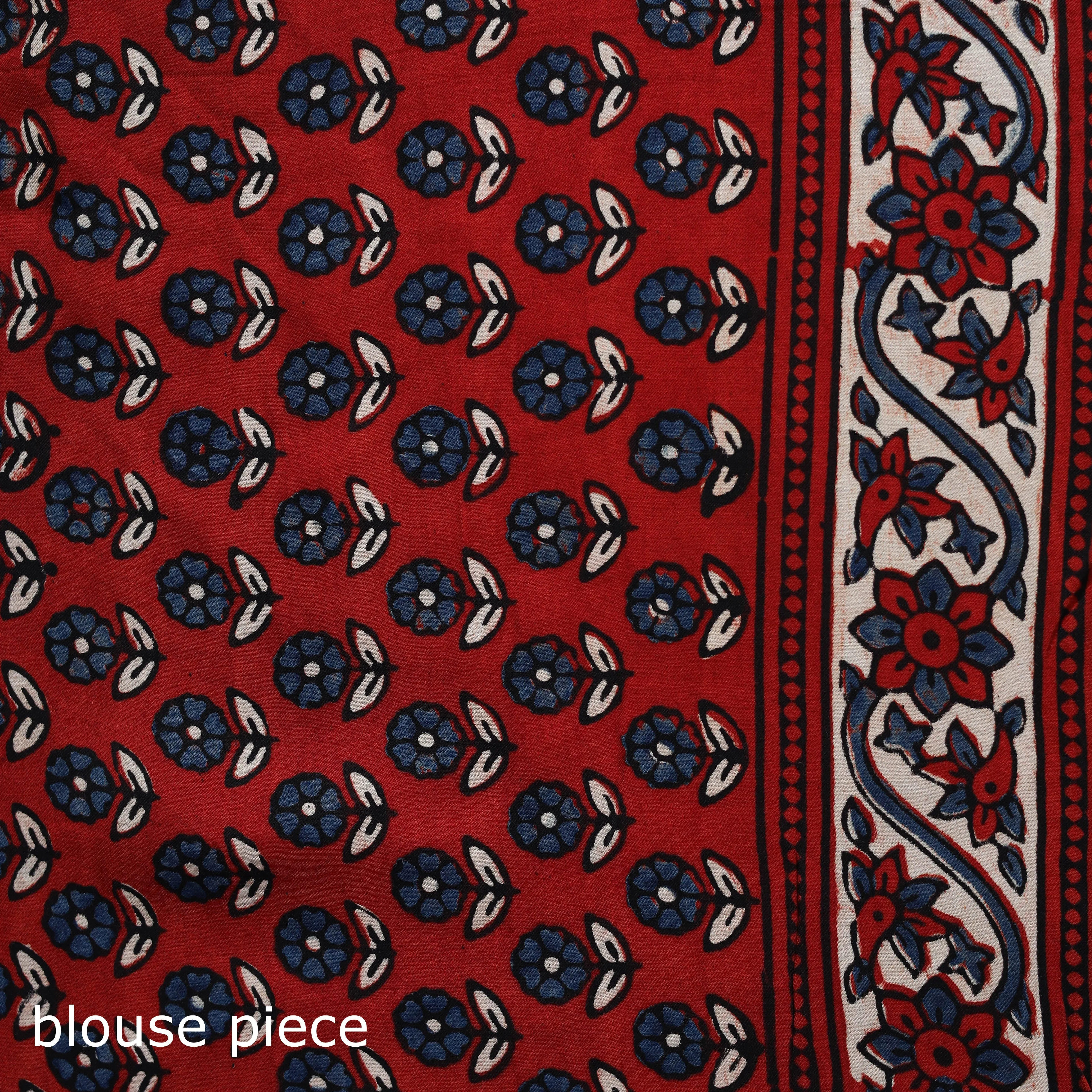 Red - Natural Dyed Modal Silk Kutch Hand Block Print Ajrakh Saree 17 sold by Itokri product image thumbnail 5