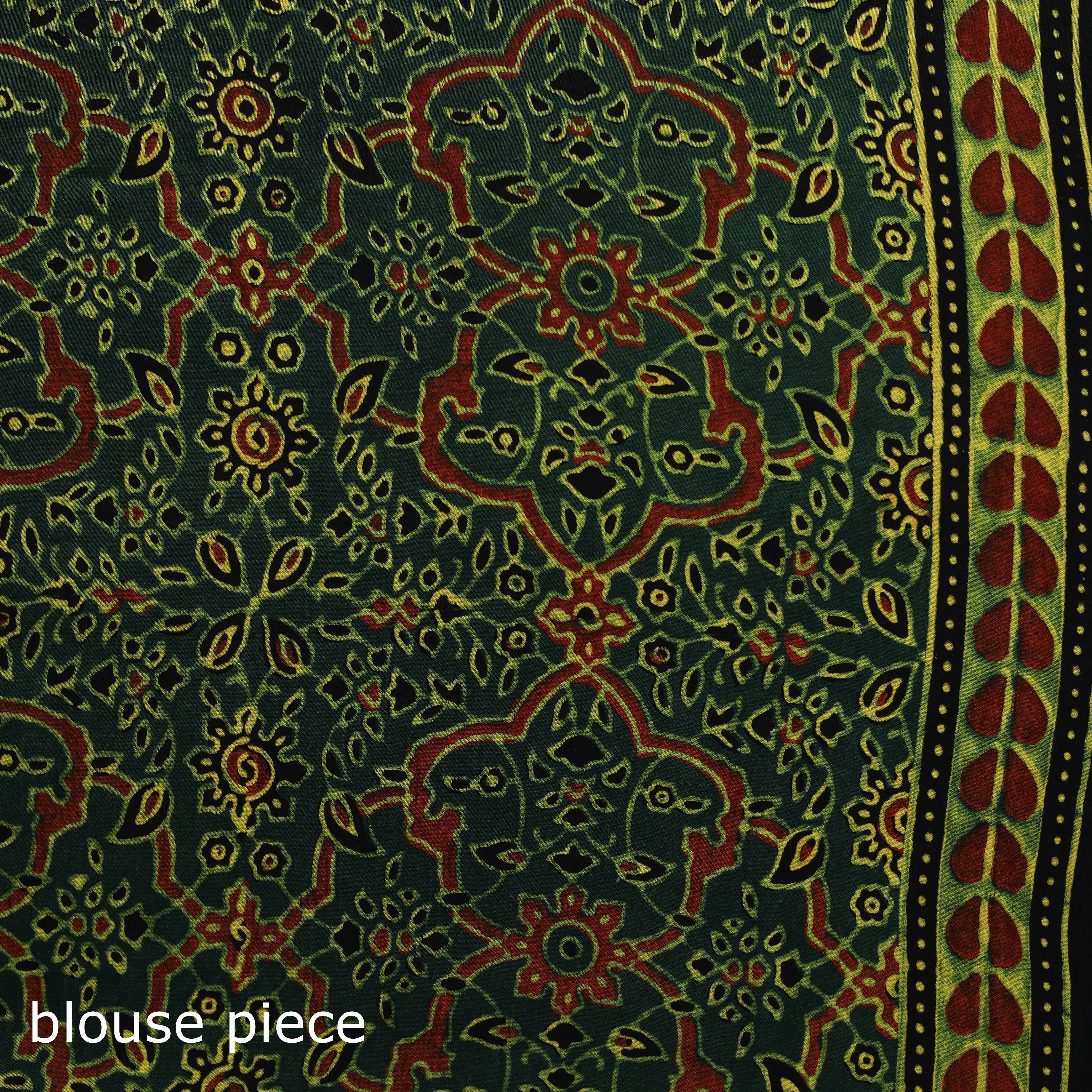 Green - Natural Dyed Modal Silk Kutch Hand Block Print Ajrakh Saree 16 sold by Itokri product image thumbnail 5