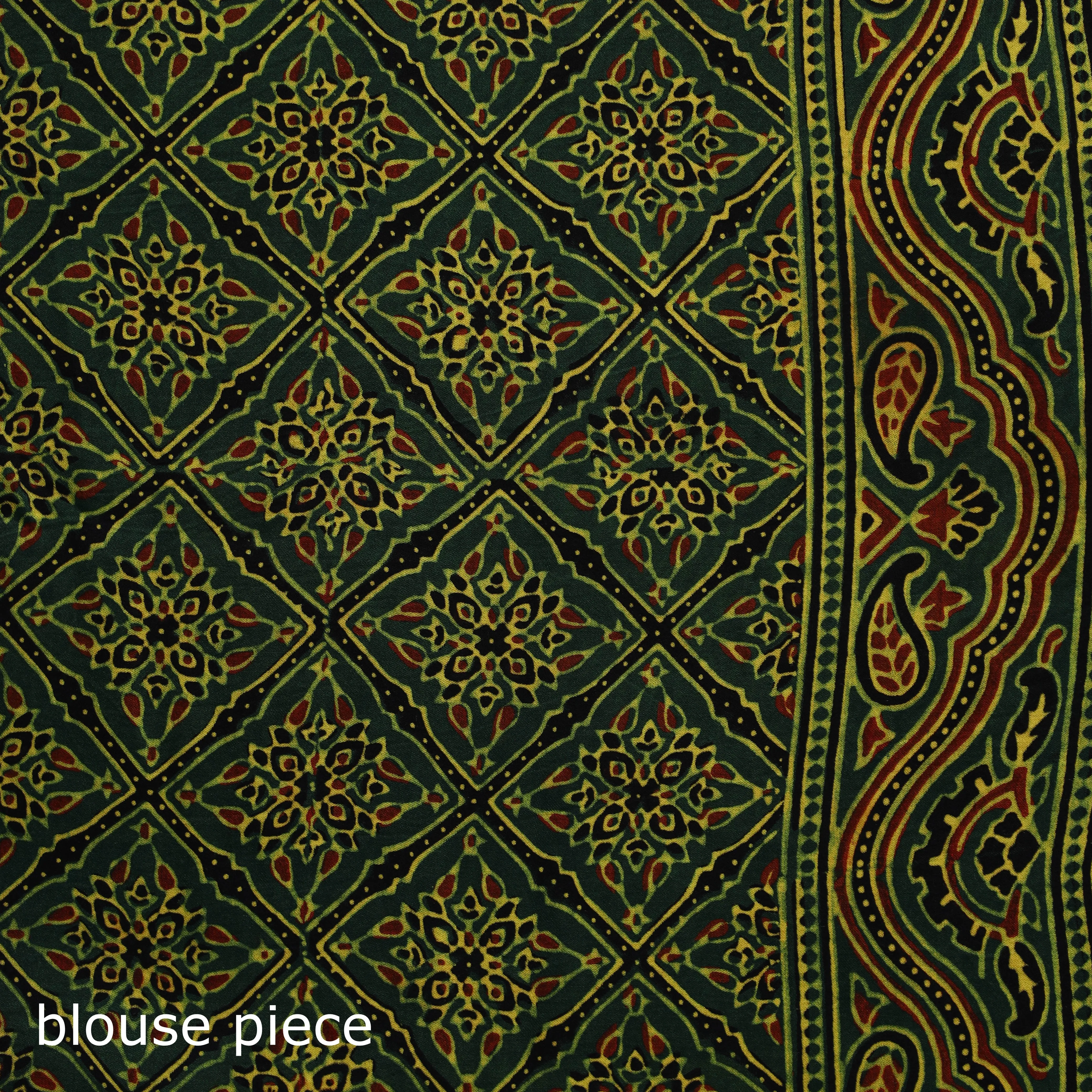 Green - Natural Dyed Modal Silk Kutch Hand Block Print Ajrakh Saree 23 sold by Itokri product image thumbnail 5