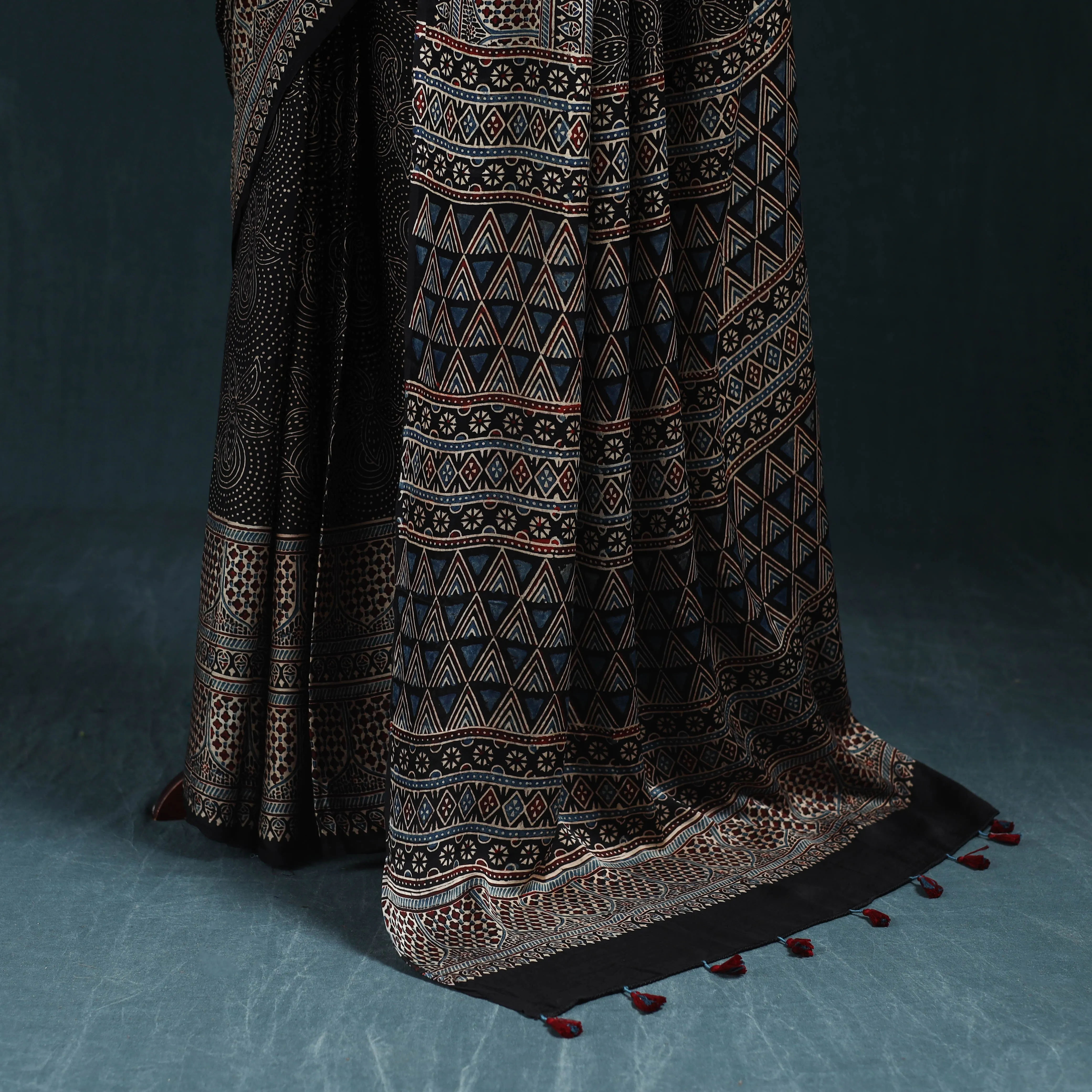 Natural Dyed Modal Silk Kutch Hand Block Print Ajrakh Saree 21 sold by Itokri product image thumbnail 4