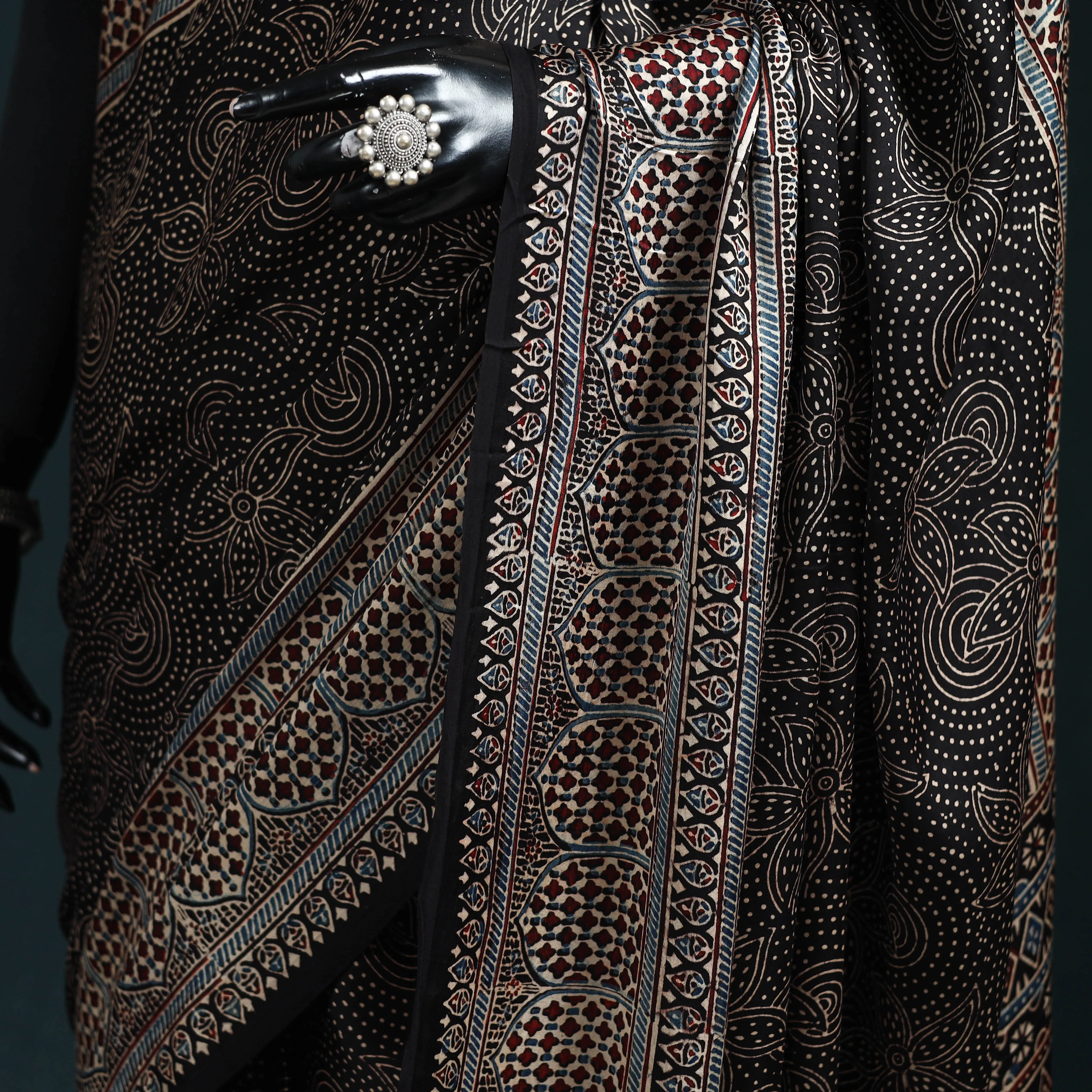 Natural Dyed Modal Silk Kutch Hand Block Print Ajrakh Saree 21 sold by Itokri product image thumbnail 3