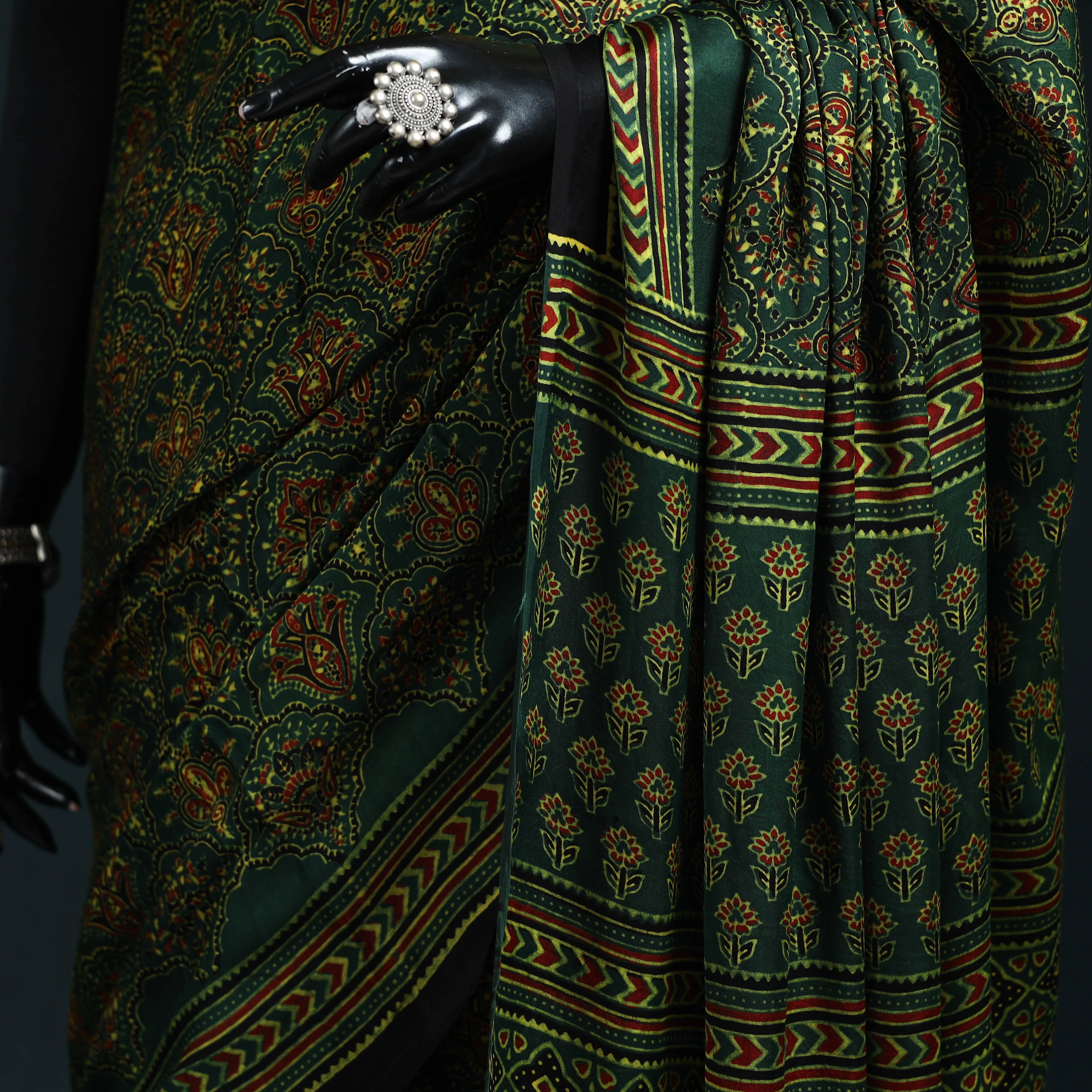 Natural Dyed Modal Silk Kutch Hand Block Print Ajrakh Saree 25 sold by Itokri product image thumbnail 3