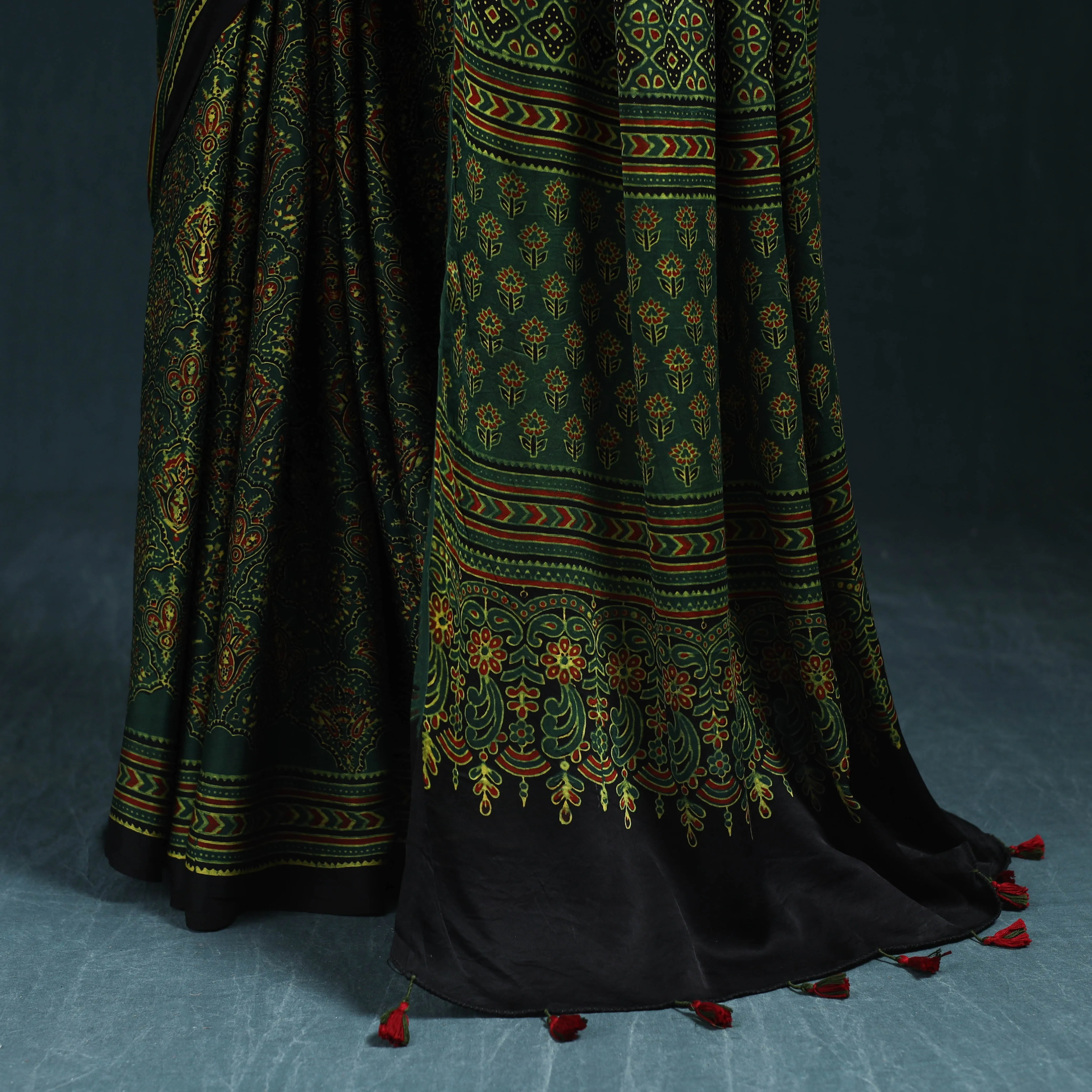 Natural Dyed Modal Silk Kutch Hand Block Print Ajrakh Saree 25 sold by Itokri product image thumbnail 4