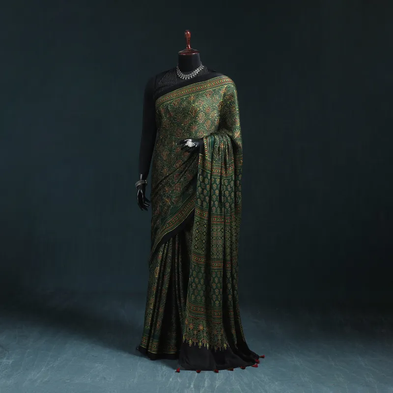 Natural Dyed Modal Silk Kutch Hand Block Print Ajrakh Saree 25 made by Itokri