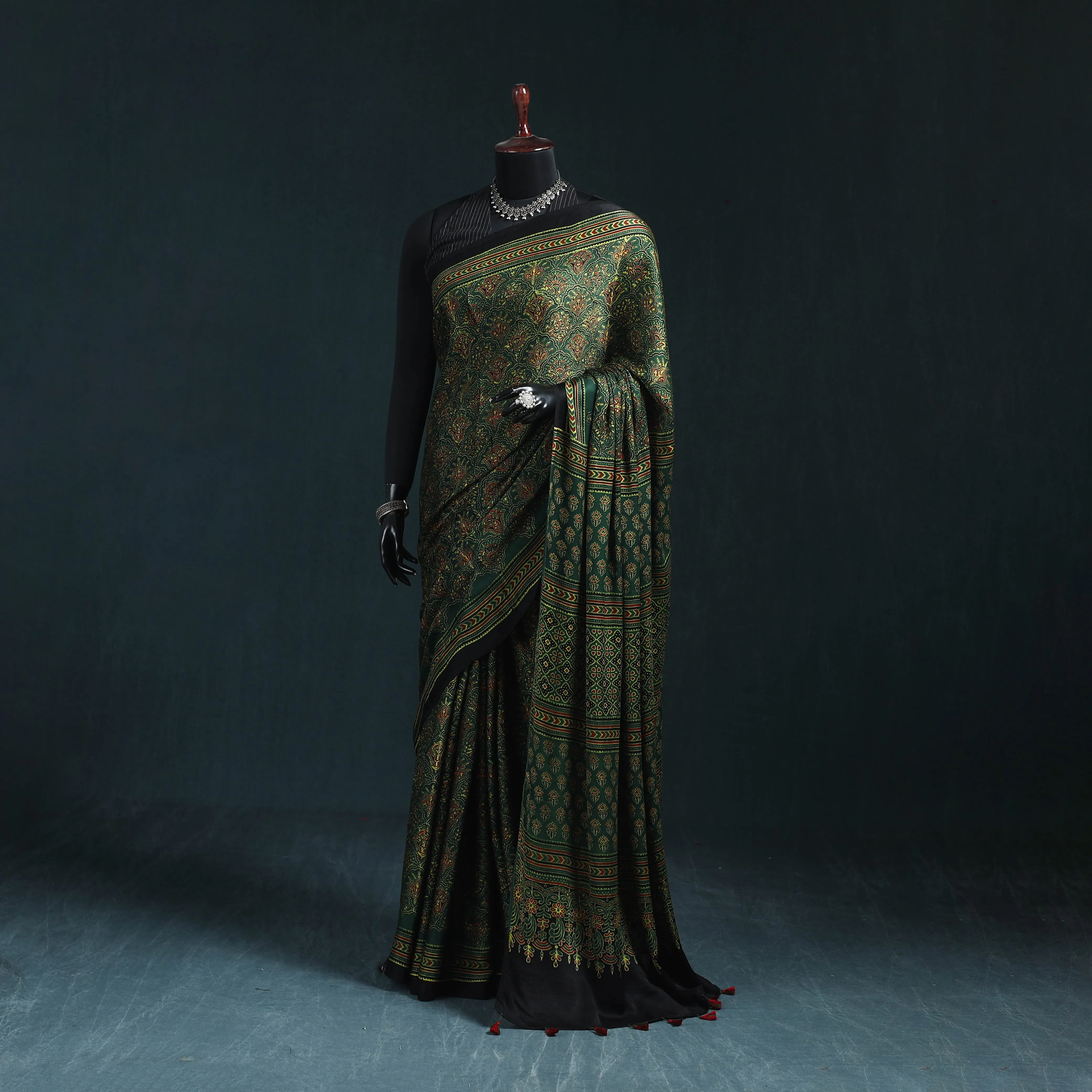 Natural Dyed Modal Silk Kutch Hand Block Print Ajrakh Saree 25 sold by Itokri