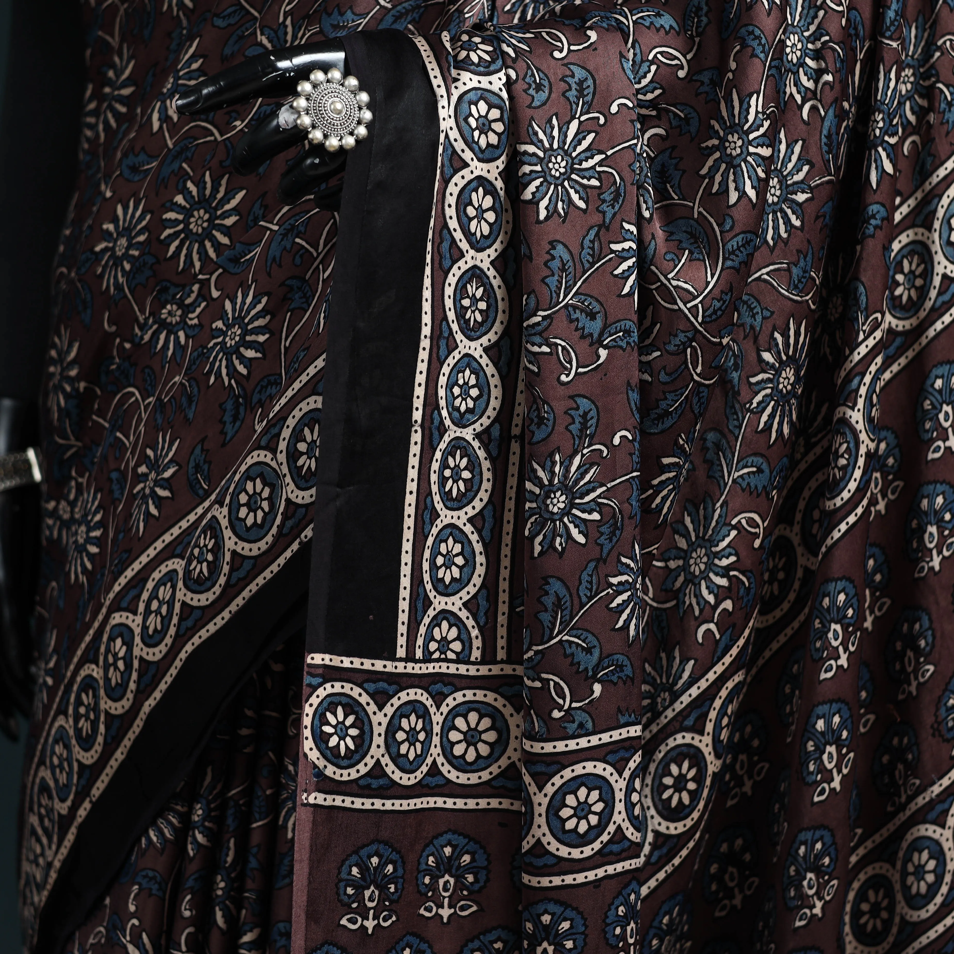 Brown - Natural Dyed Modal Silk Kutch Hand Block Print Ajrakh Saree 35 sold by Itokri product image thumbnail 3