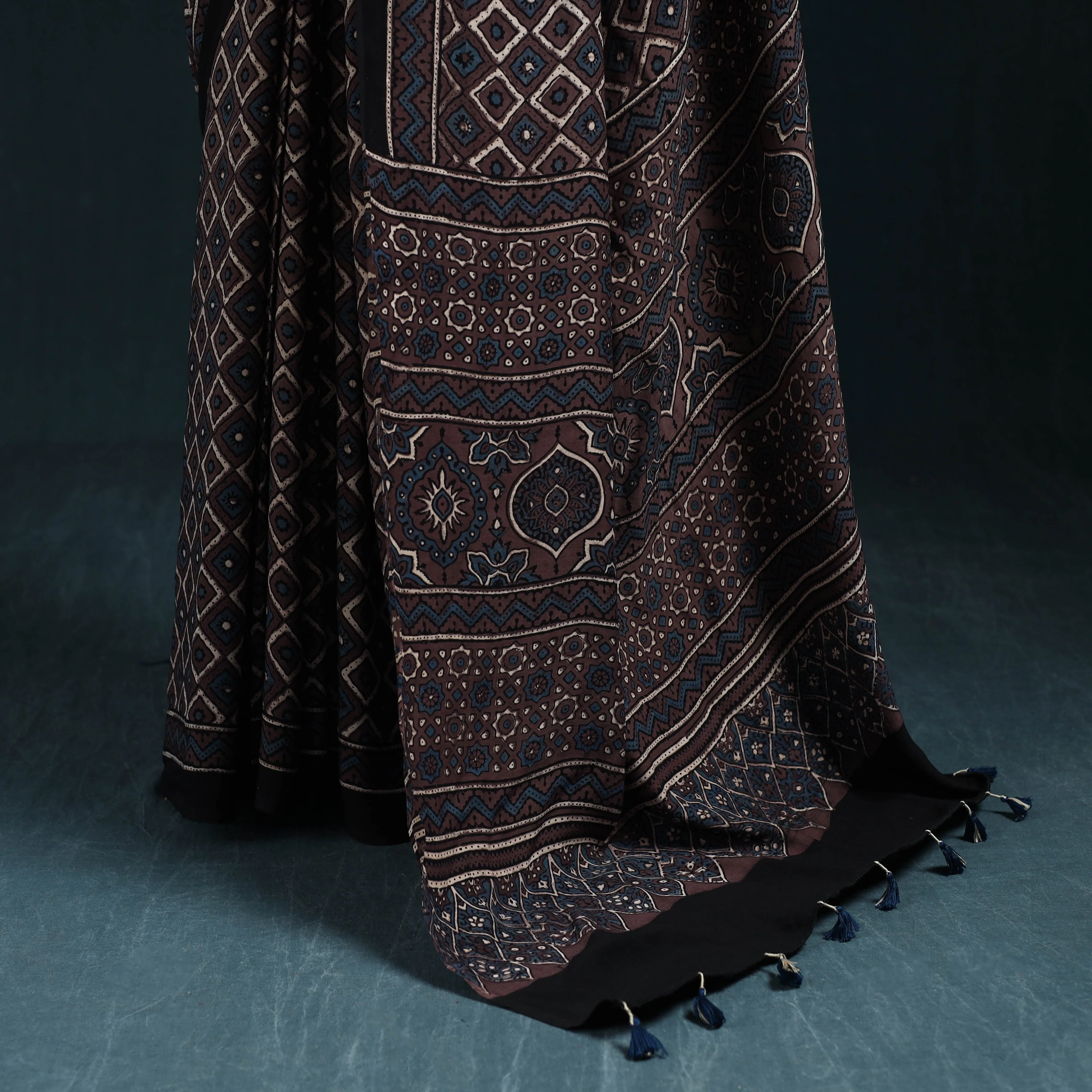 Brown - Natural Dyed Modal Silk Kutch Hand Block Print Ajrakh Saree 33 sold by Itokri product image thumbnail 4