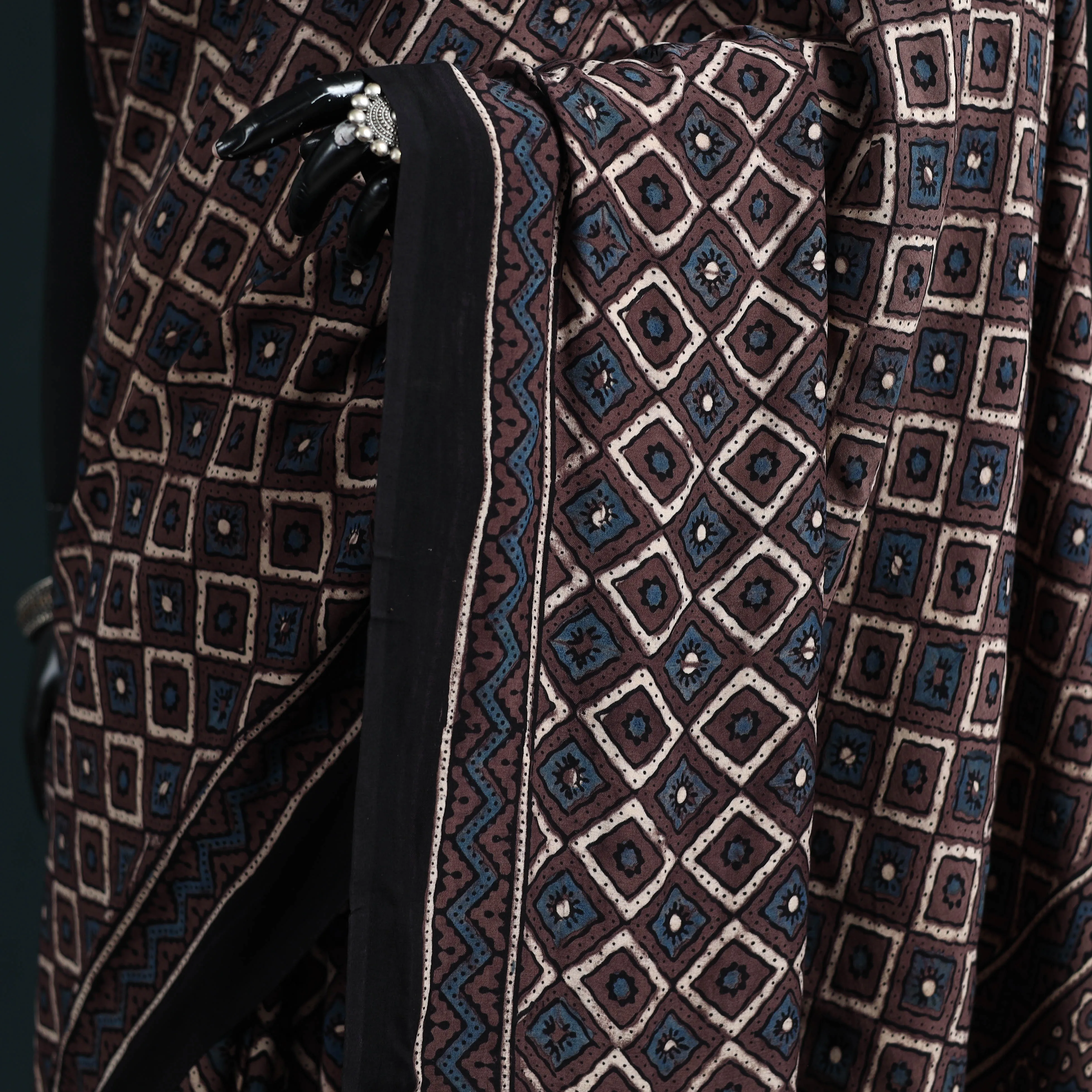 Brown - Natural Dyed Modal Silk Kutch Hand Block Print Ajrakh Saree 33 sold by Itokri product image thumbnail 3