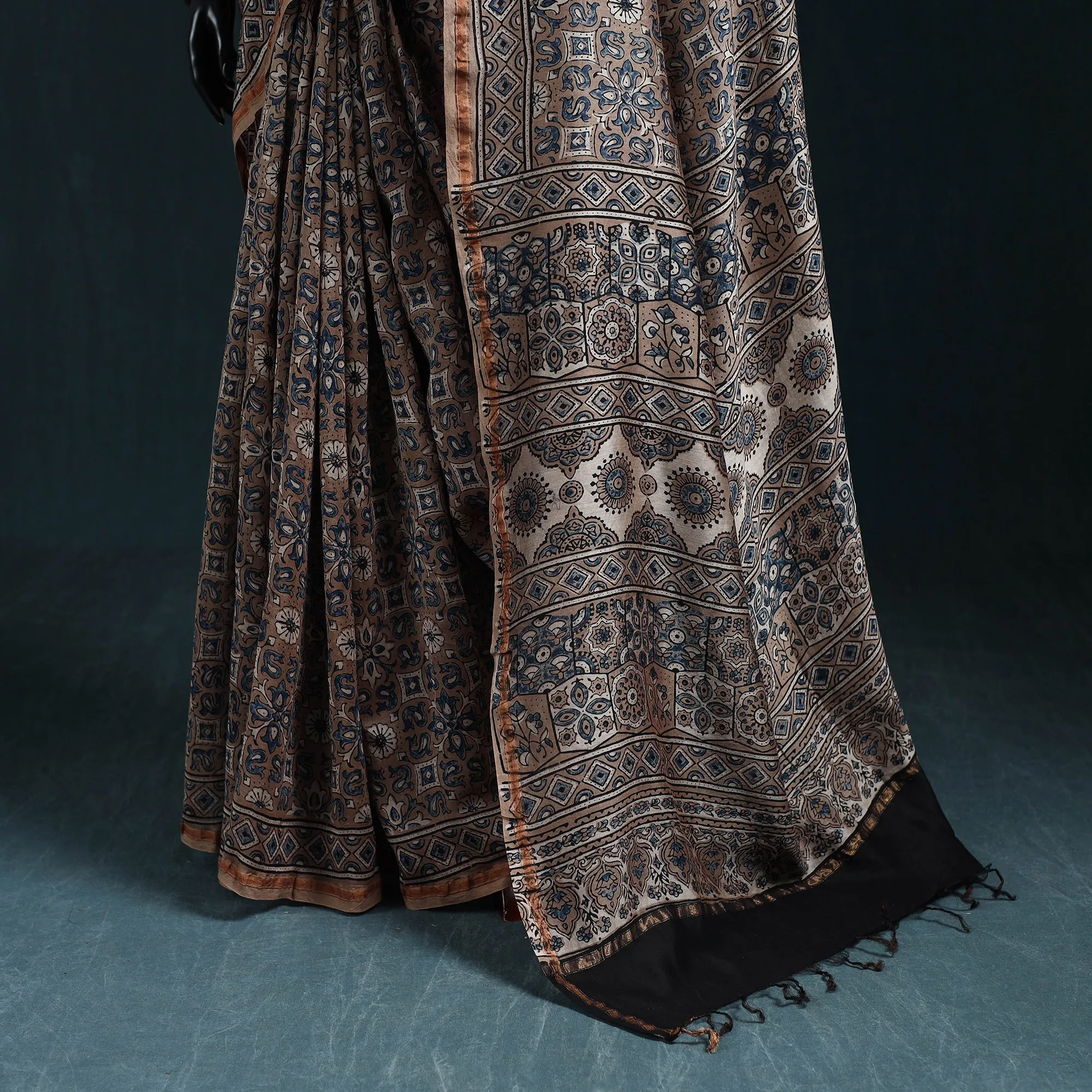 Peach - Hand Block Print Natural Dyed Chanderi Silk Ajrakh Saree 13 sold by Itokri product image thumbnail 4