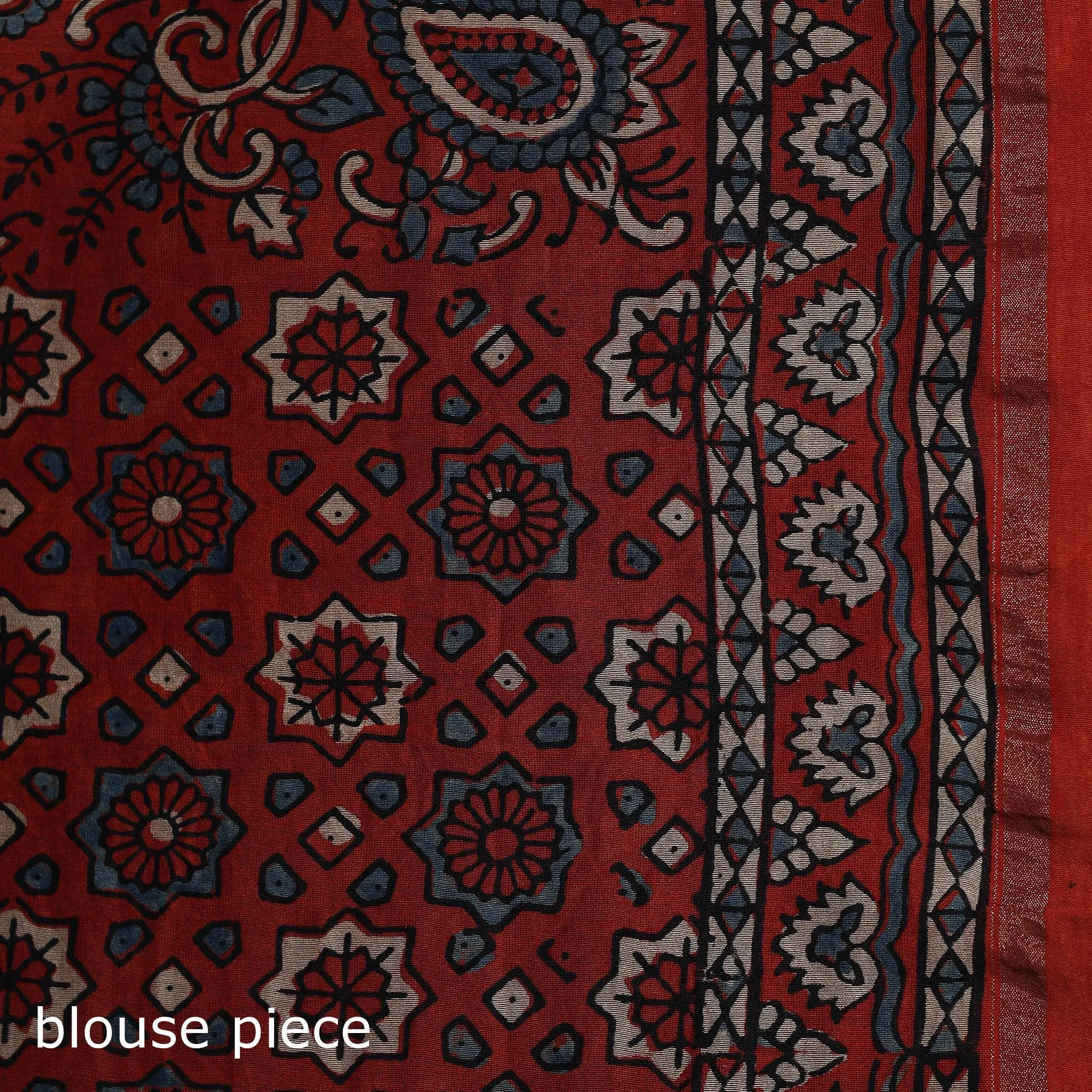 Red - Hand Block Print Natural Dyed Chanderi Silk Ajrakh Saree 17 sold by Itokri product image thumbnail 5