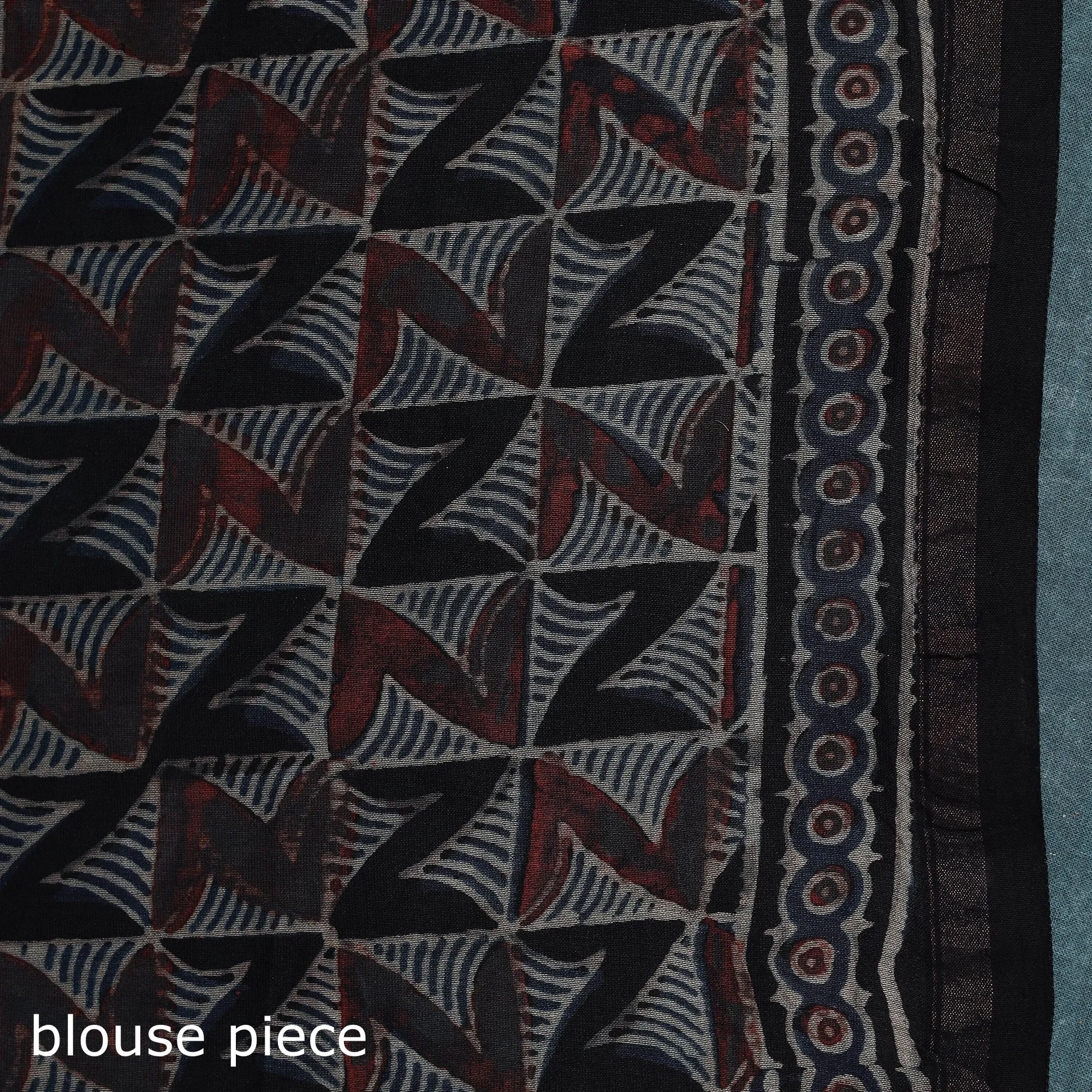 Blue - Hand Block Print Natural Dyed Chanderi Silk Ajrakh Saree 16 sold by Itokri product image thumbnail 5