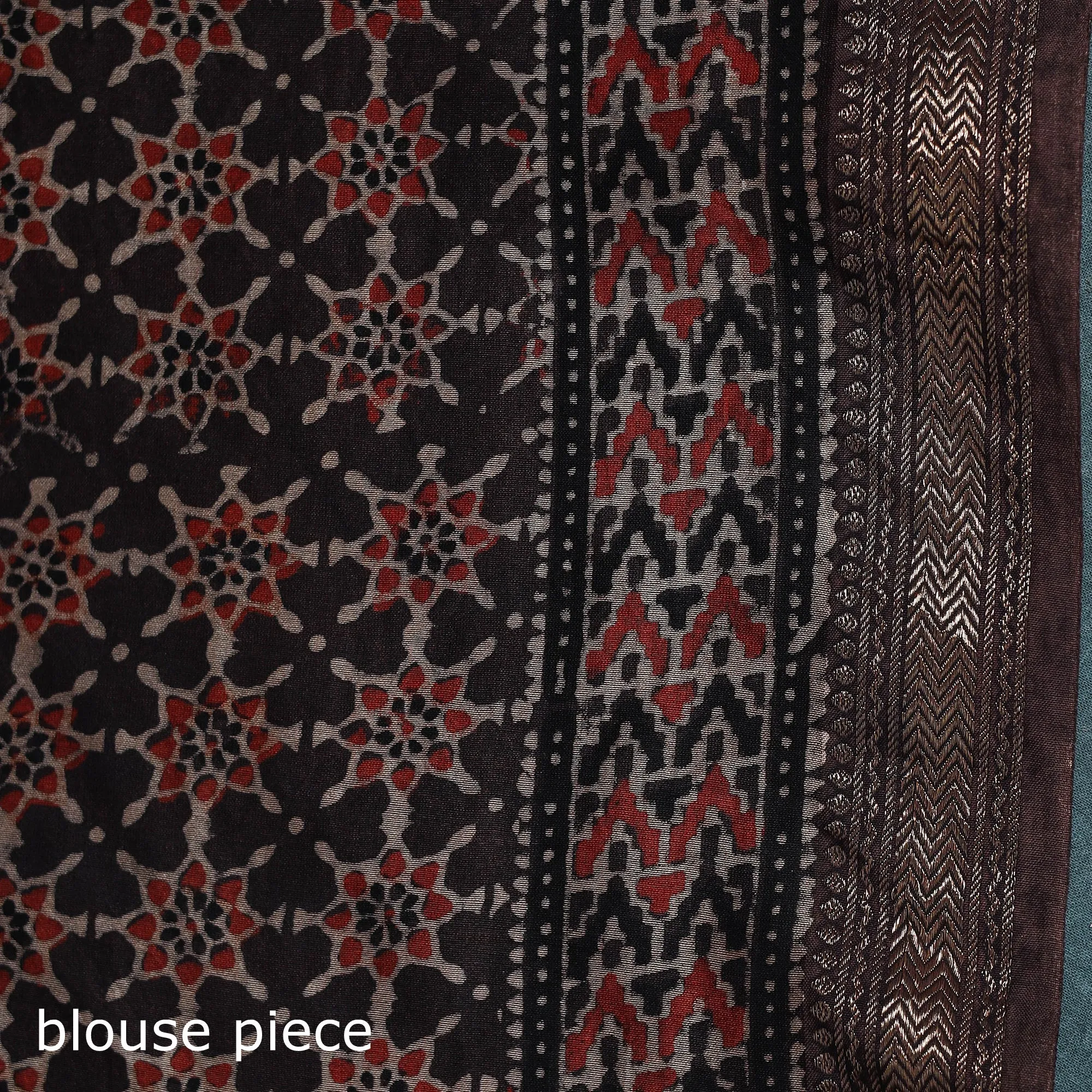 Brown - Hand Block Print Natural Dyed Maheshwari Silk Ajrakh Saree 22 sold by Itokri product image thumbnail 5