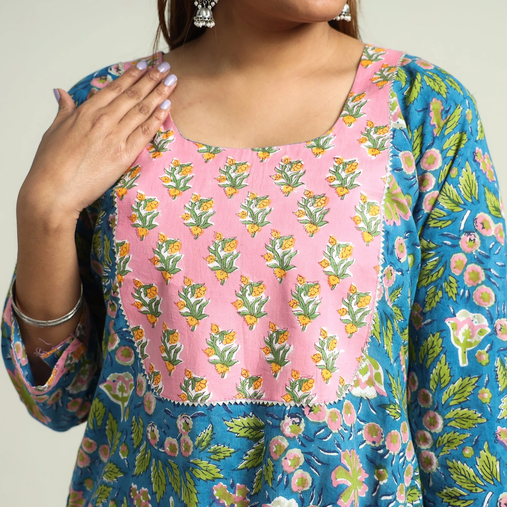 Blue - Sanganeri Block Printed Cotton Kurta with Sharara Set sold by Itokri product image thumbnail 5