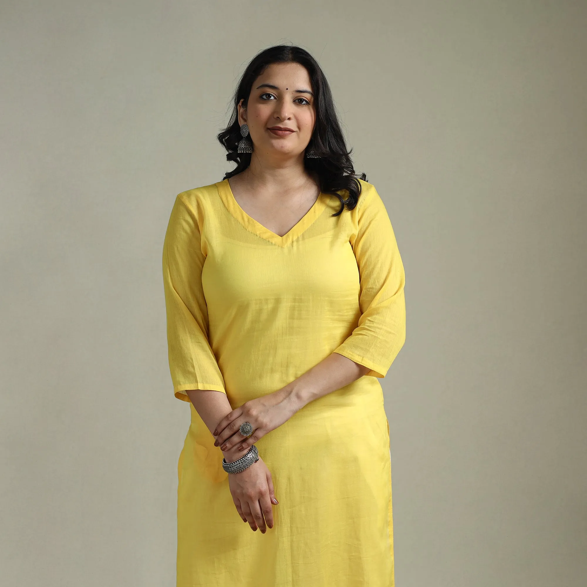 Yellow - Mulmalai Cotton Plain Dyed Straight Kurta 07 sold by Itokri product image thumbnail 3