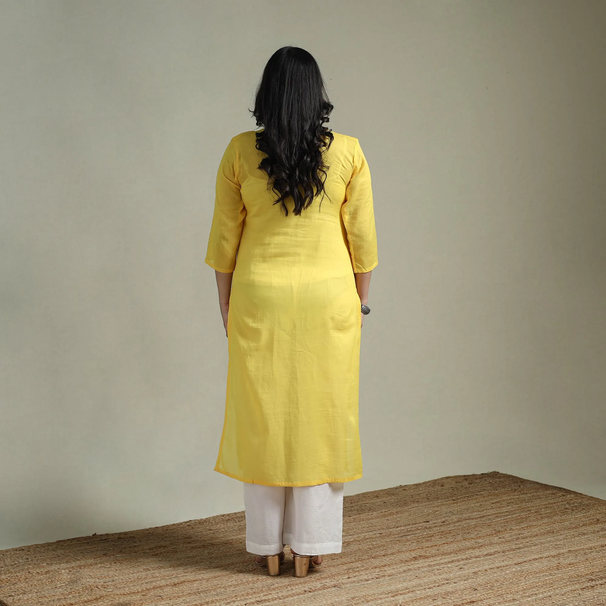 Yellow - Mulmalai Cotton Plain Dyed Straight Kurta 07 sold by Itokri product image thumbnail 5