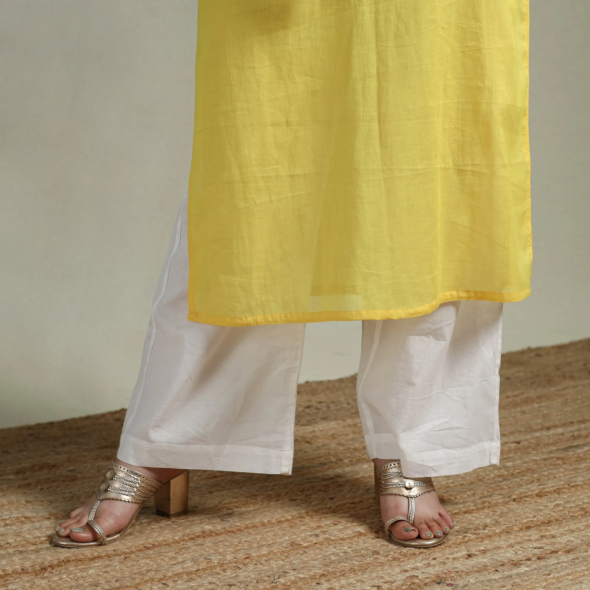 Yellow - Mulmalai Cotton Plain Dyed Straight Kurta 07 sold by Itokri product image thumbnail 4