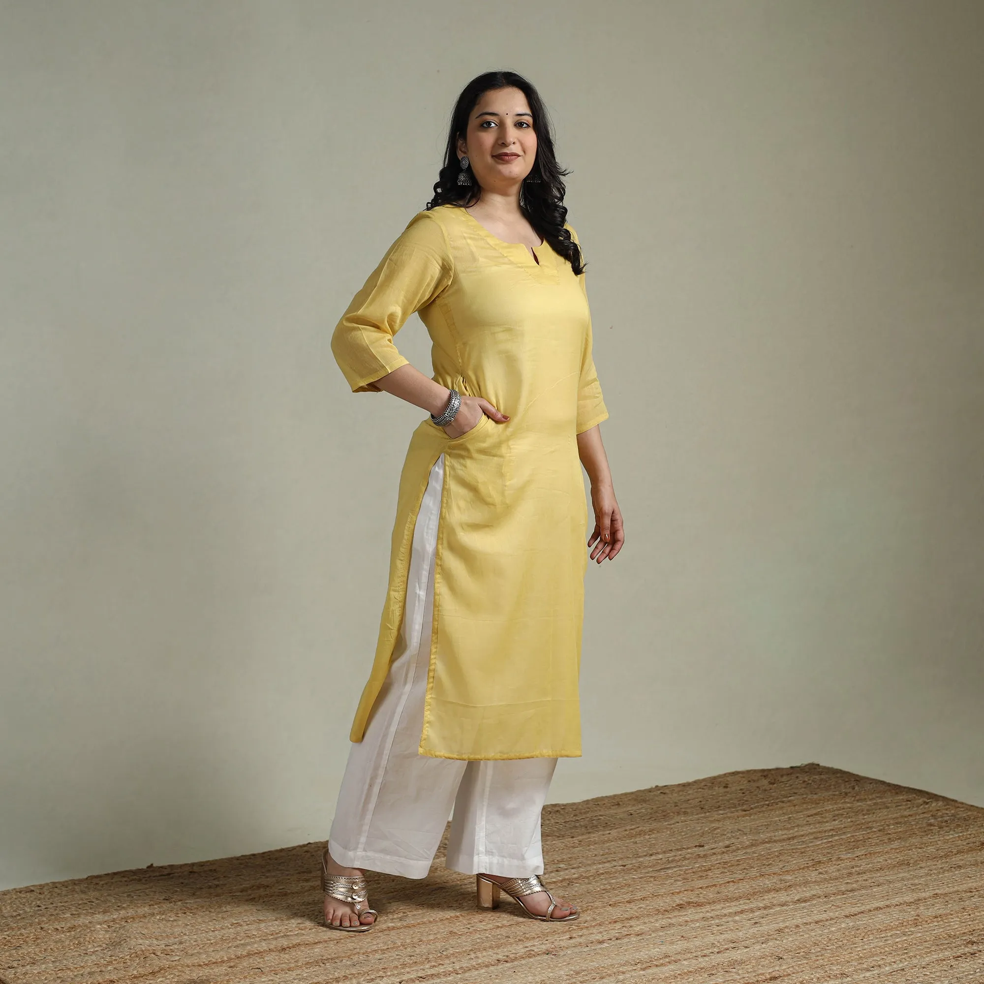 Yellow - Mulmalai Cotton Plain Dyed Straight Kurta 04 sold by Itokri product image thumbnail 2