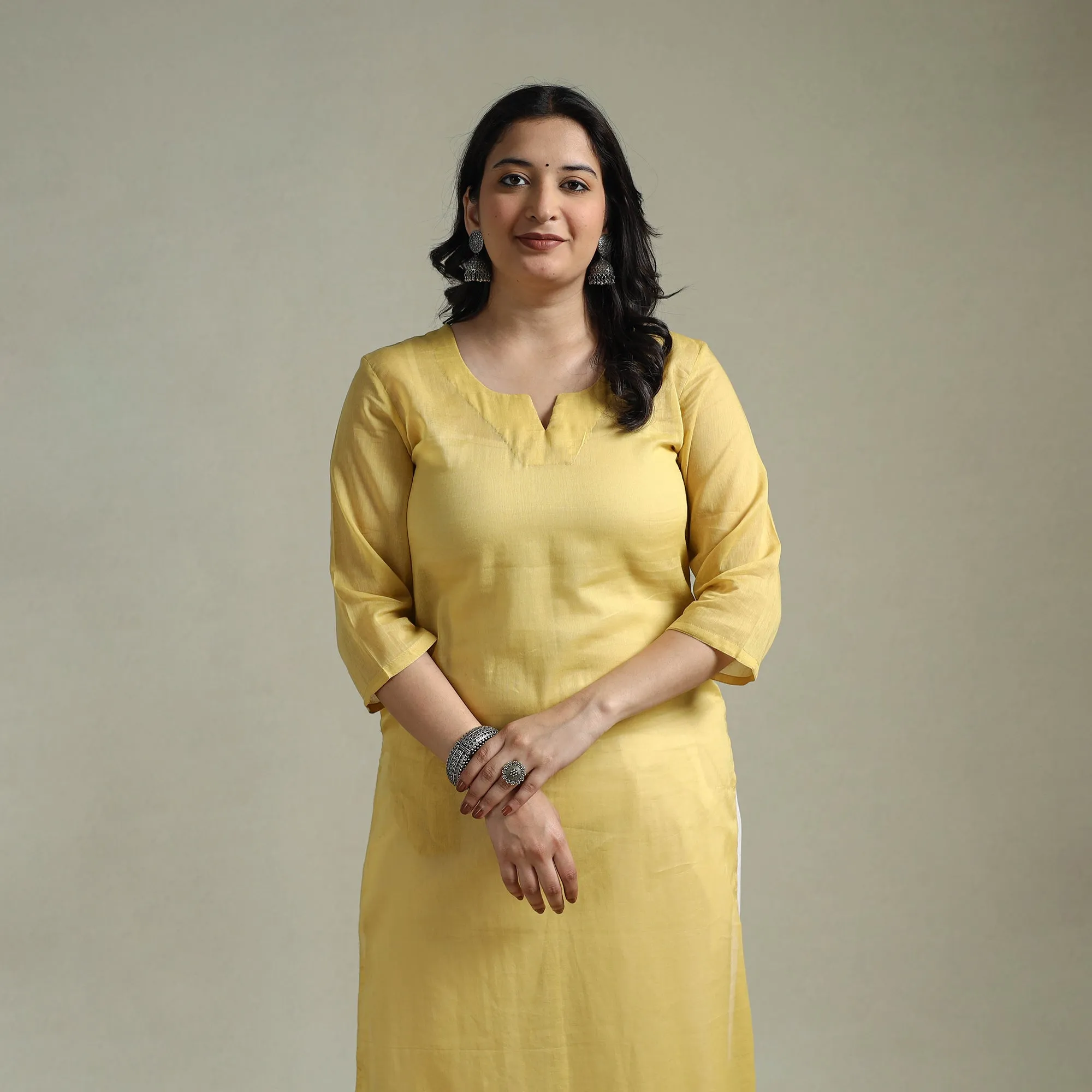 Yellow - Mulmalai Cotton Plain Dyed Straight Kurta 04 sold by Itokri product image thumbnail 3