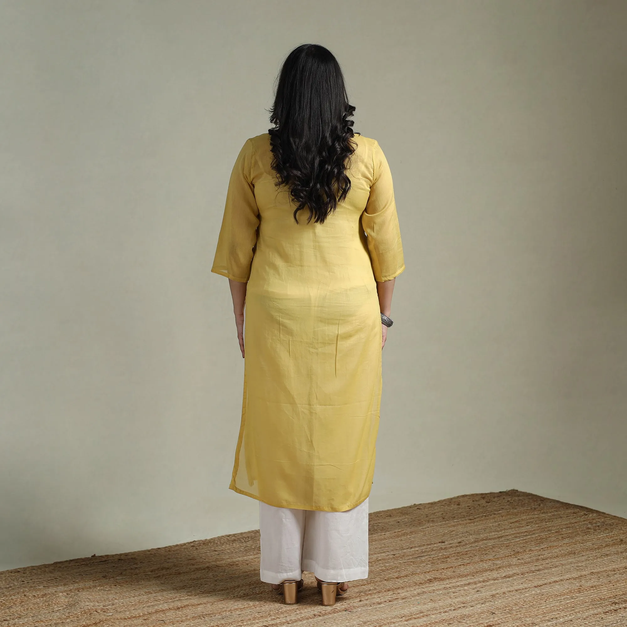 Yellow - Mulmalai Cotton Plain Dyed Straight Kurta 04 sold by Itokri product image thumbnail 5