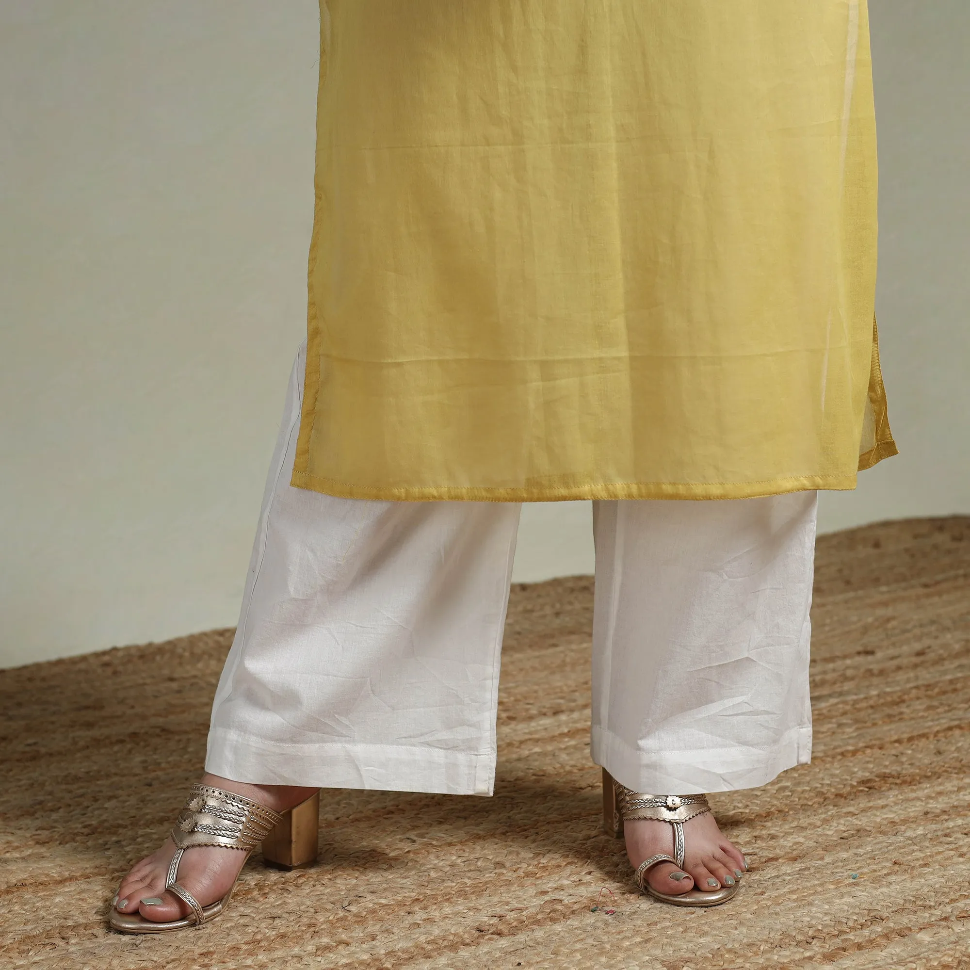 Yellow - Mulmalai Cotton Plain Dyed Straight Kurta 04 sold by Itokri product image thumbnail 4