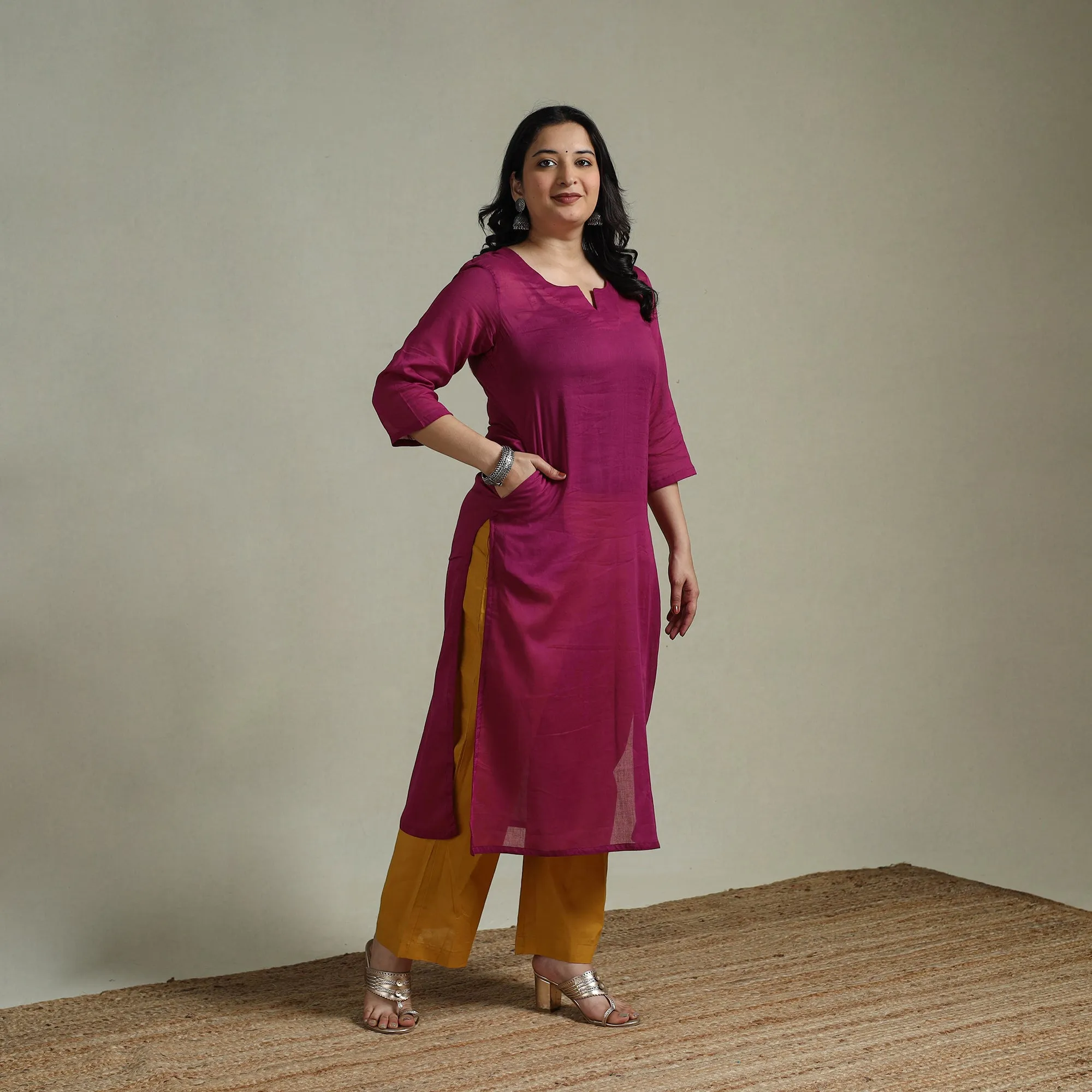 Purple - Mulmalai Cotton Plain Dyed Straight Kurta 06 sold by Itokri product image thumbnail 3