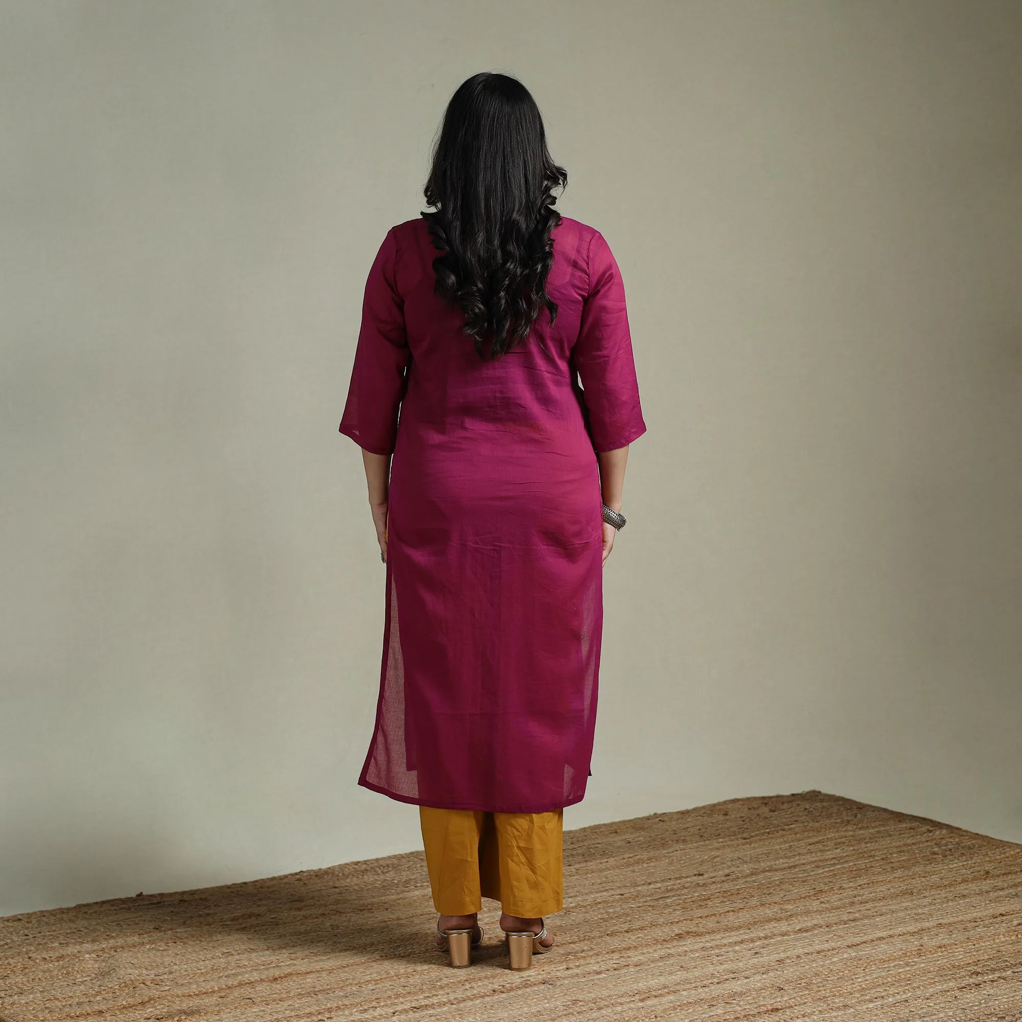 Purple - Mulmalai Cotton Plain Dyed Straight Kurta 06 sold by Itokri product image thumbnail 5