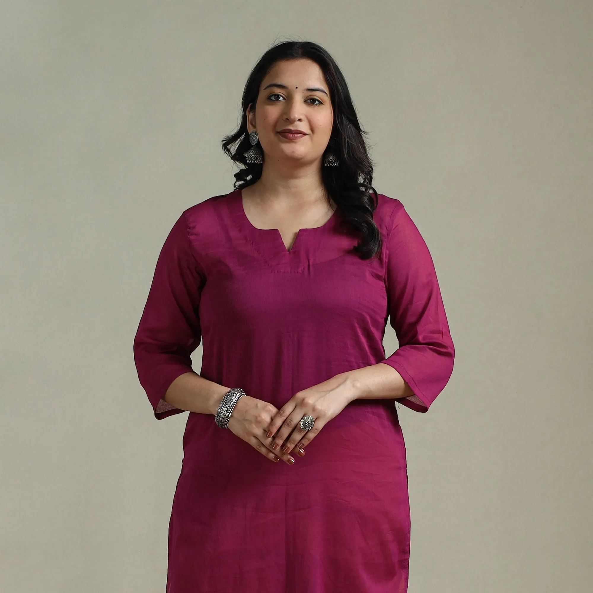 Purple - Mulmalai Cotton Plain Dyed Straight Kurta 06 sold by Itokri product image thumbnail 2