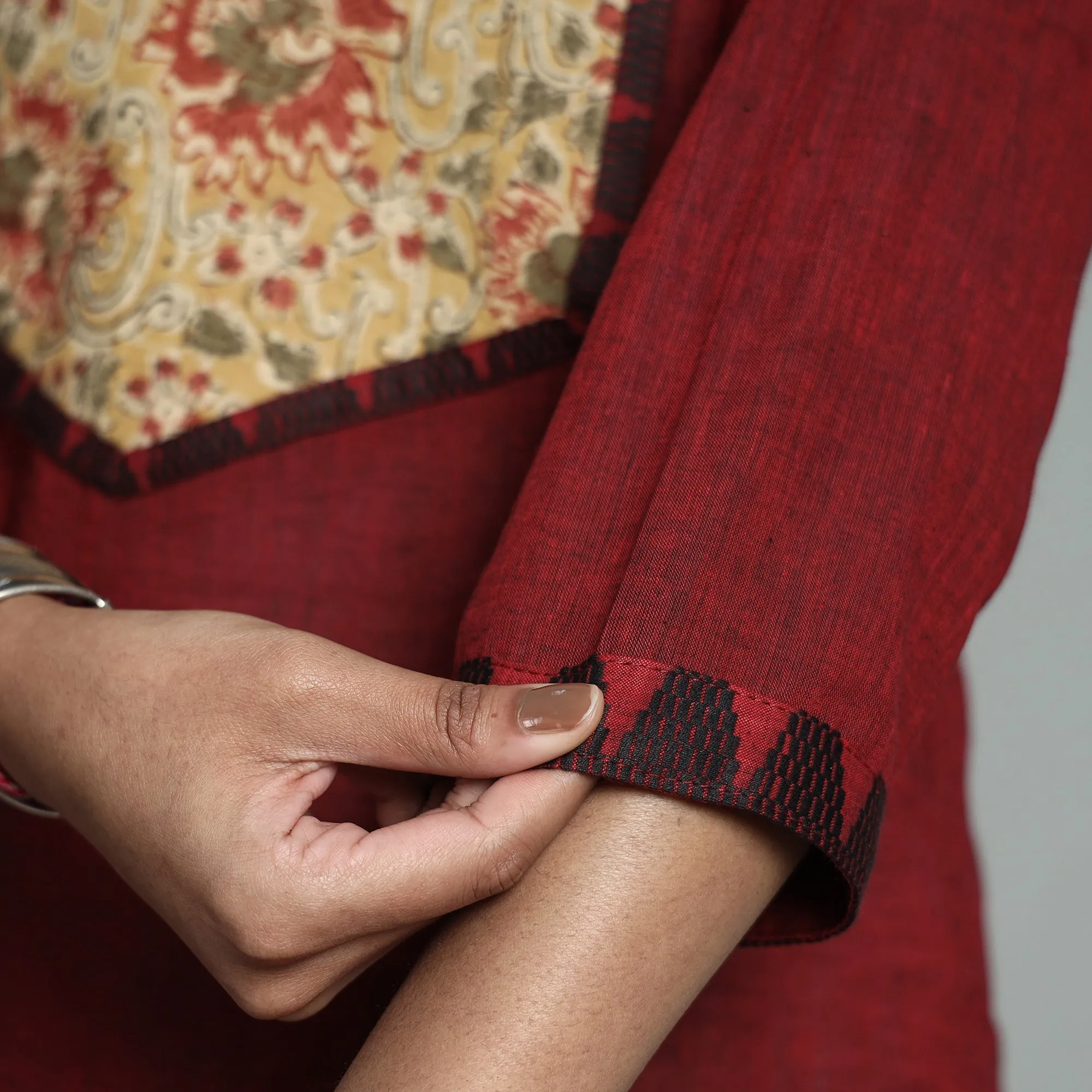 Maroon - Dharwad Cotton Straight Kurta with Kalamkari Patchwork sold by Itokri product image thumbnail 5