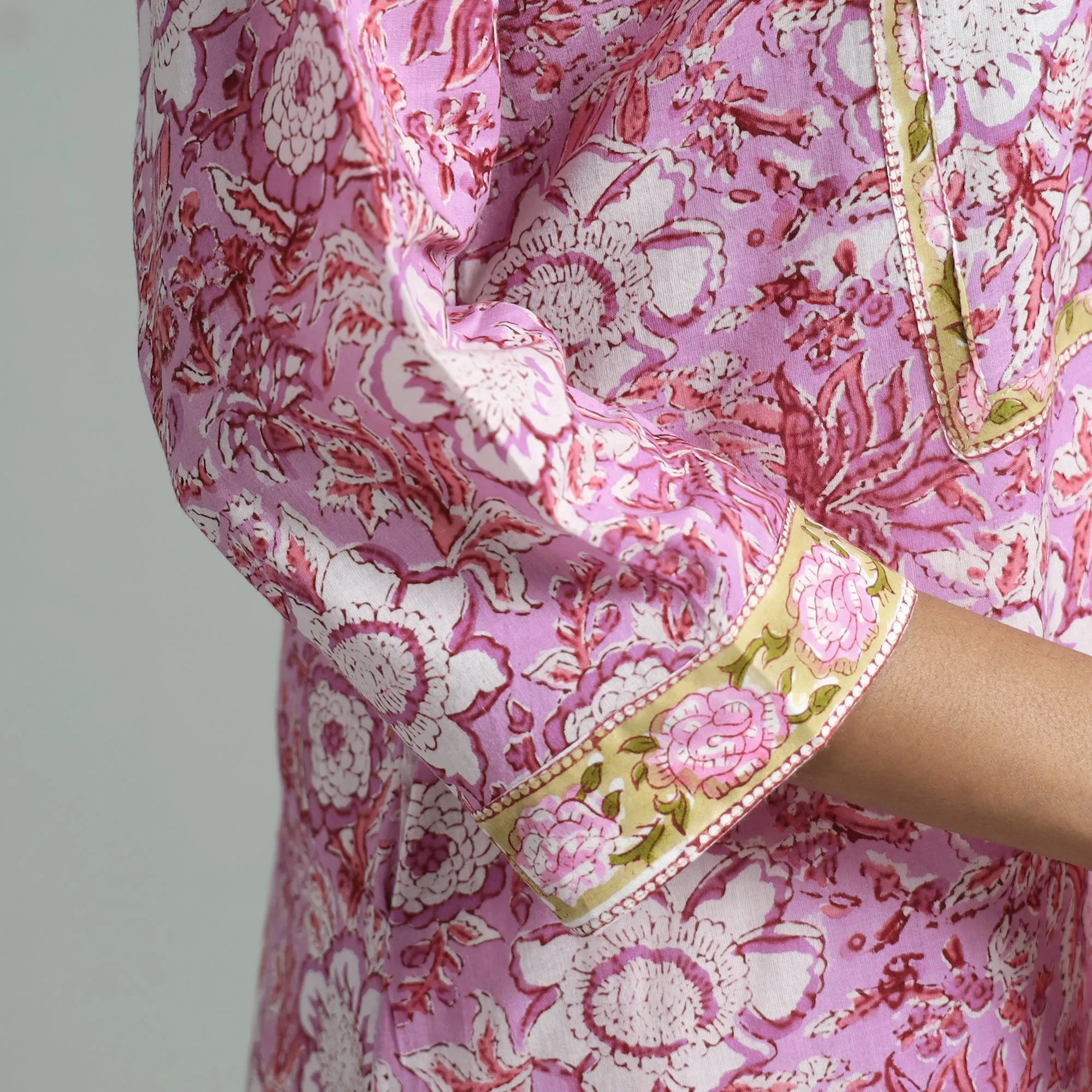 Pink - Sanganeri Block Printed Cotton A-Line Kurta sold by Itokri product image thumbnail 5