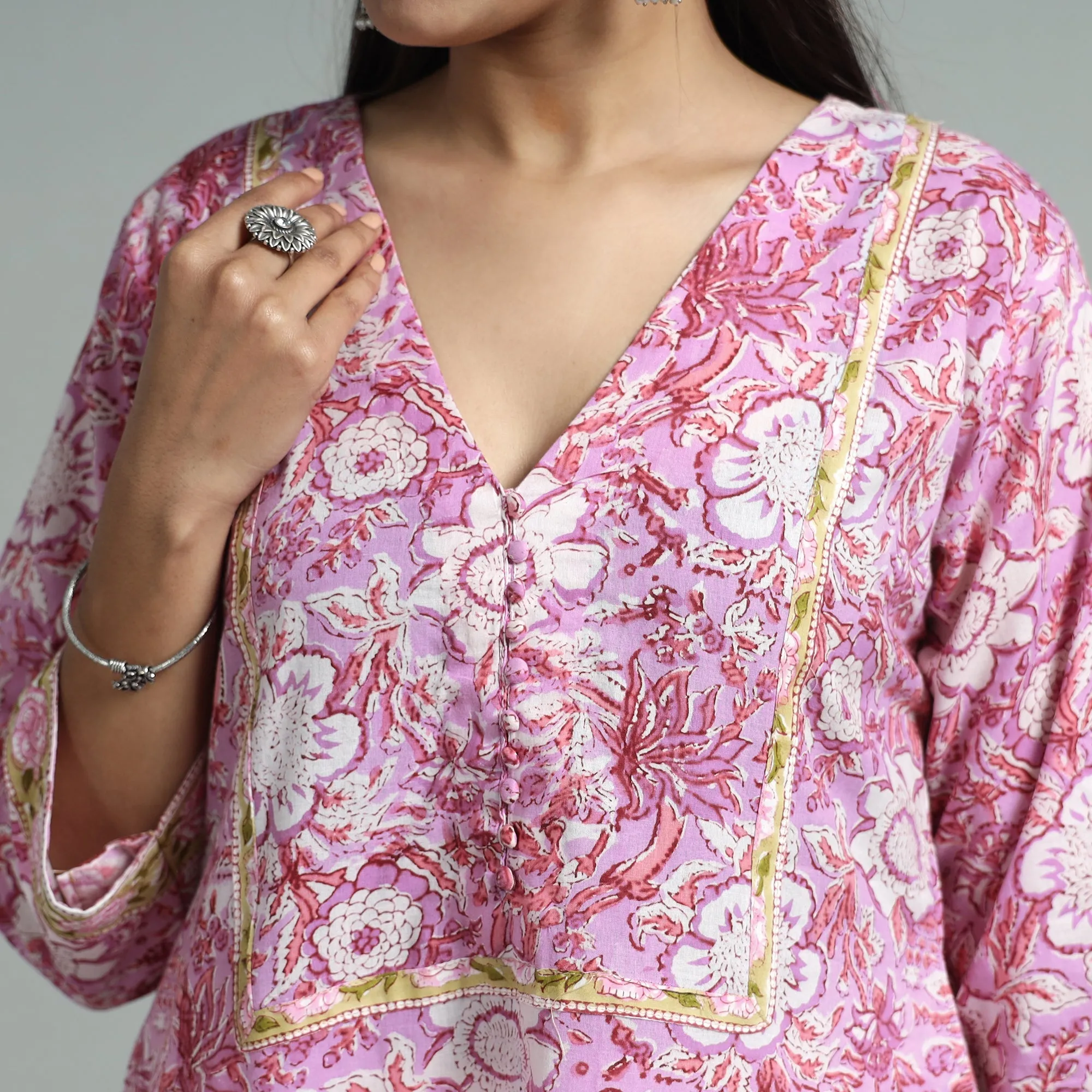 Pink - Sanganeri Block Printed Cotton A-Line Kurta sold by Itokri product image thumbnail 4