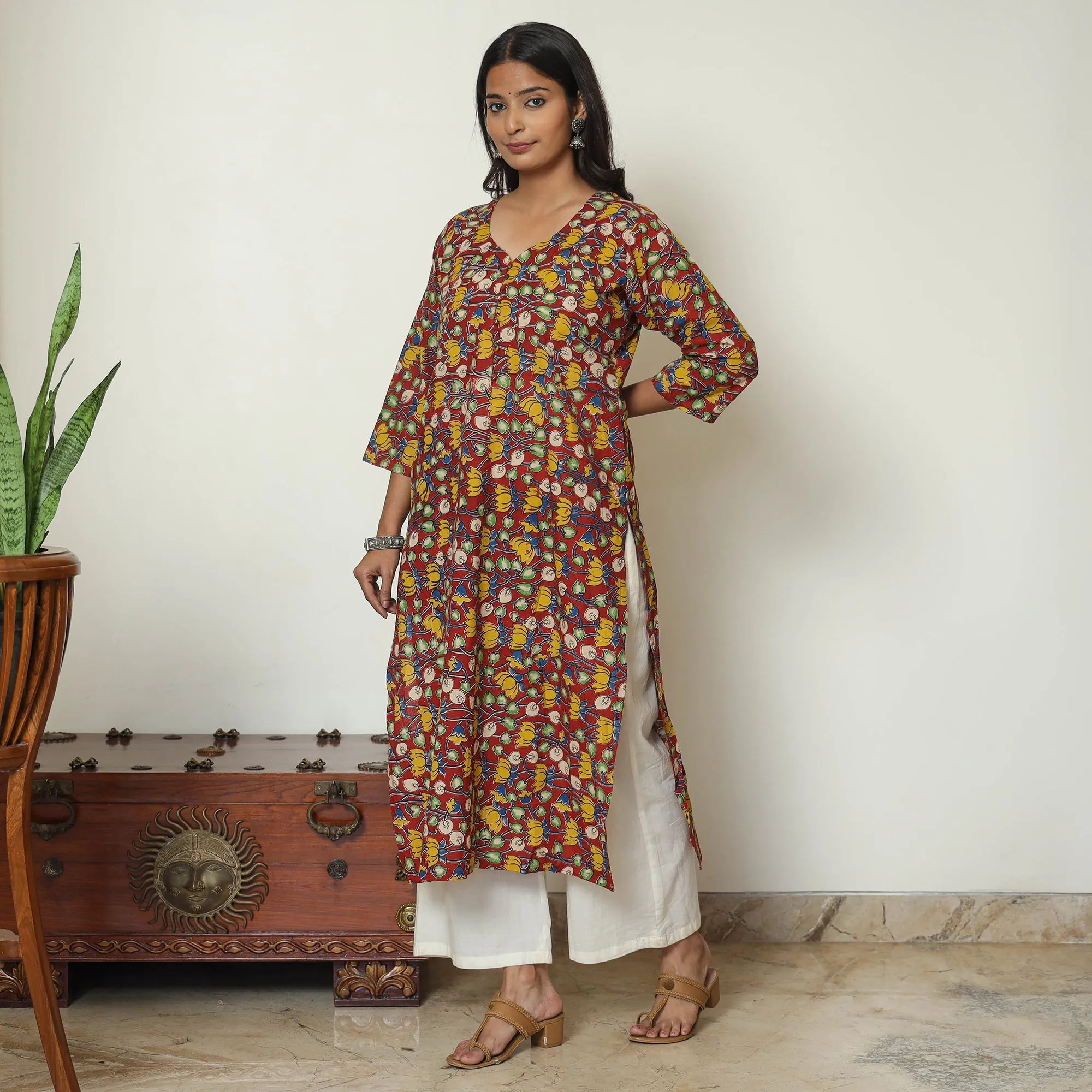Multicolor - Kalamkari Printed Cotton Straight Kurta 51 sold by Itokri product image thumbnail 3