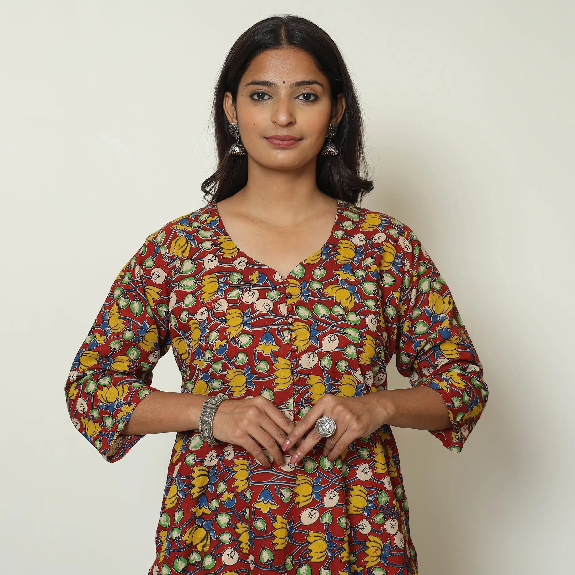 Multicolor - Kalamkari Printed Cotton Straight Kurta 51 sold by Itokri product image thumbnail 5