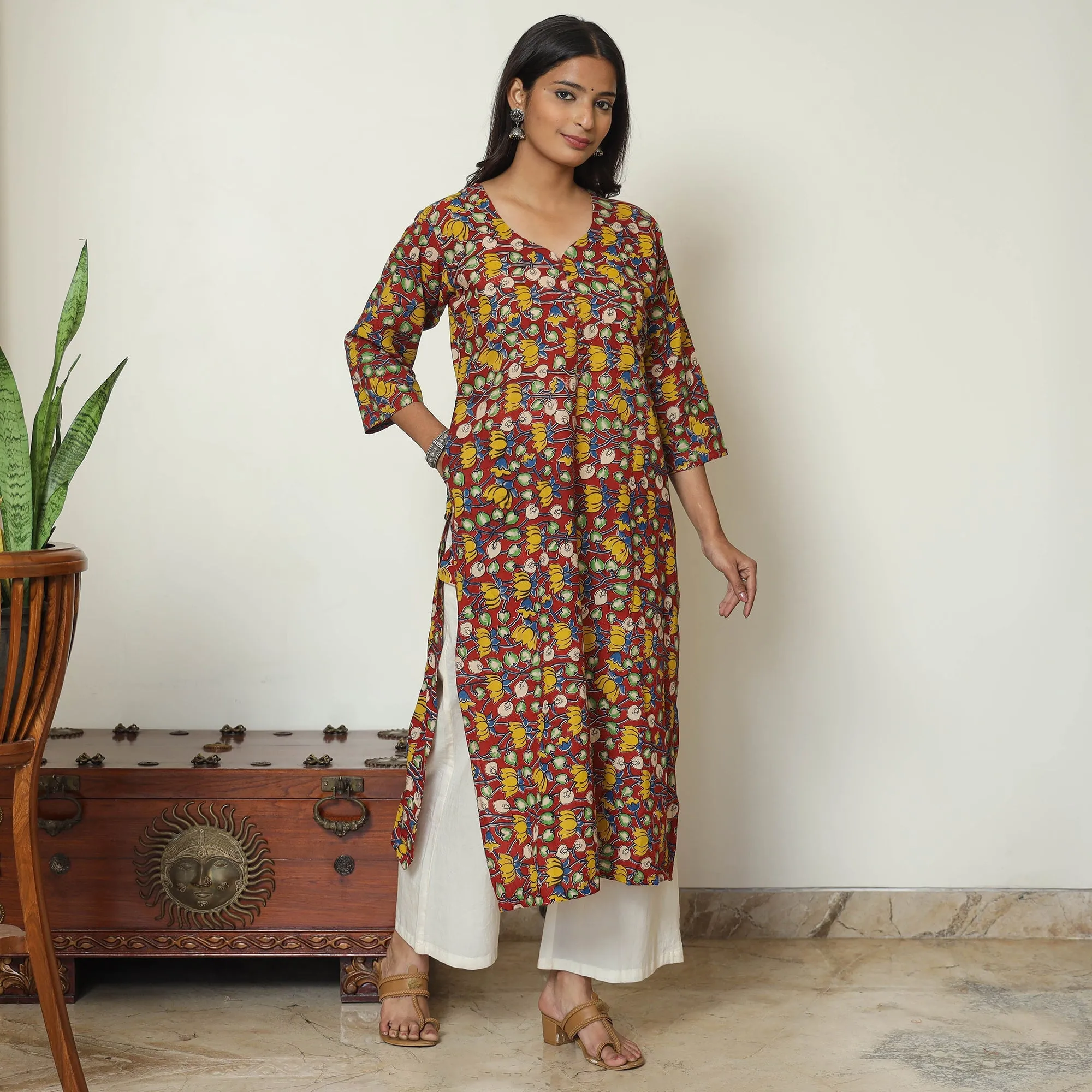 Multicolor - Kalamkari Printed Cotton Straight Kurta 51 sold by Itokri product image thumbnail 2