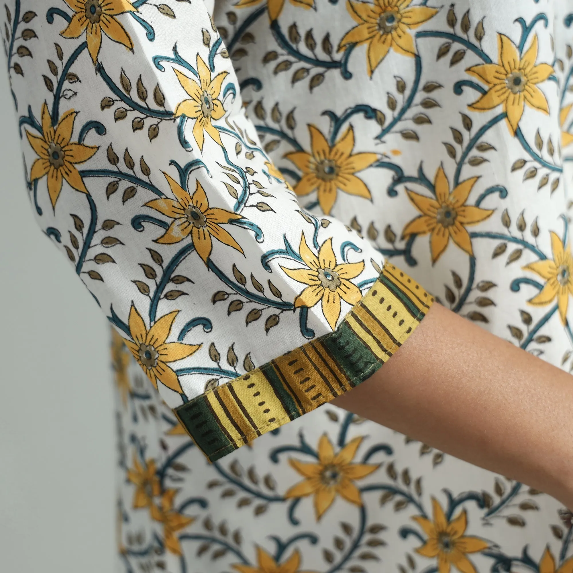 Yellow - White - Sanganeri Block Printed Cotton A-Line Kurta sold by Itokri product image thumbnail 5