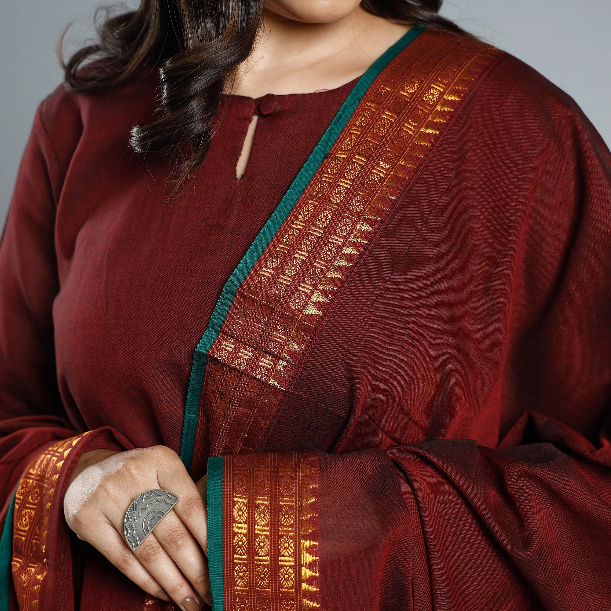 Maroon - Dharwad Cotton Kurta with Palazzo & Dupatta Set sold by Itokri product image thumbnail 4