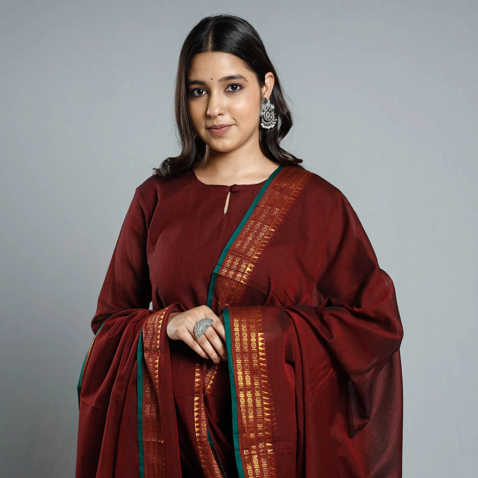 Maroon - Dharwad Cotton Kurta with Palazzo & Dupatta Set sold by Itokri