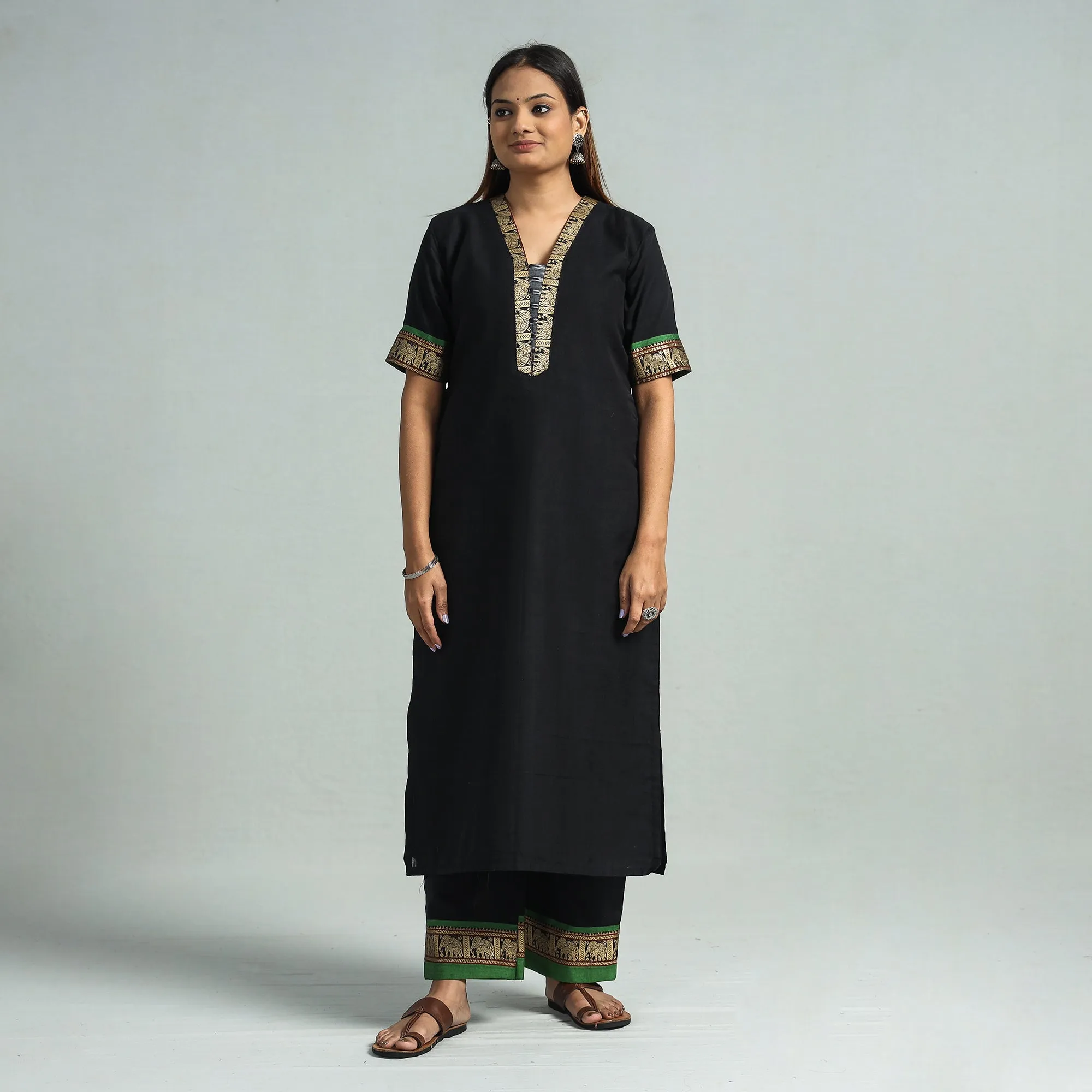 Black - Dharwad Cotton Kurta with Palazzo & Dupatta Set sold by Itokri product image thumbnail 4
