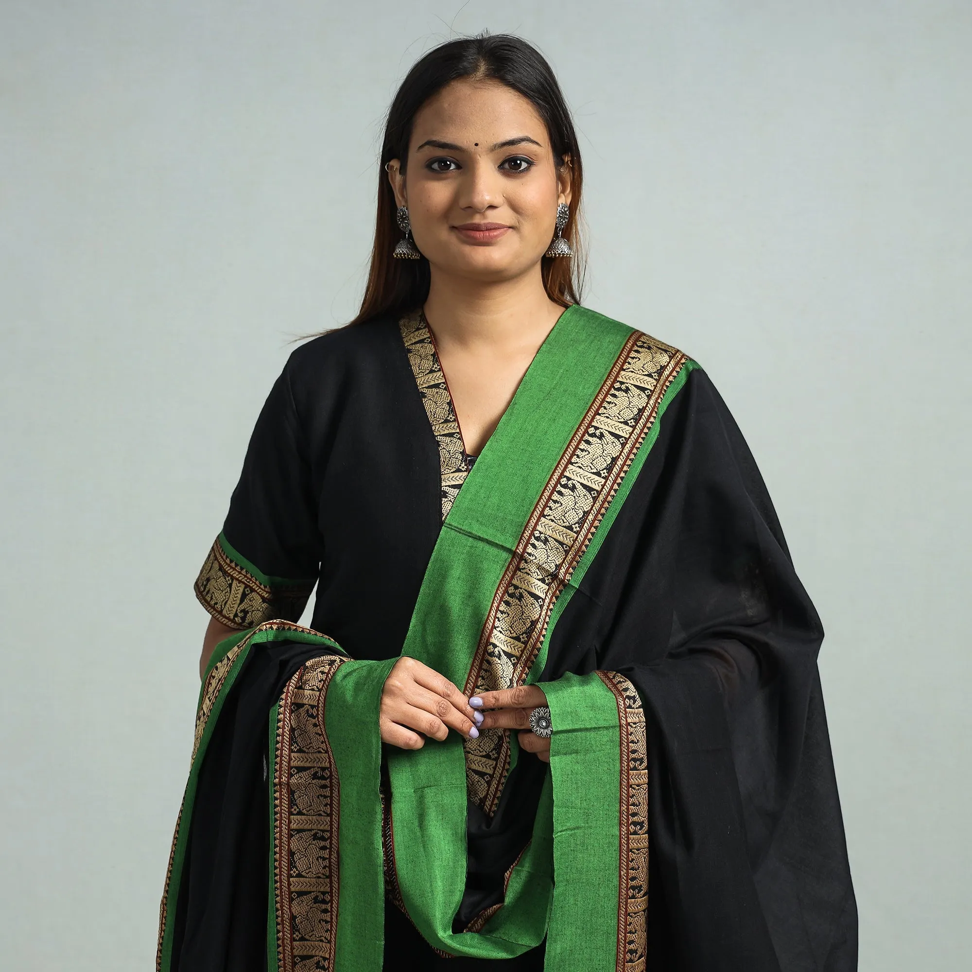Black - Dharwad Cotton Kurta with Palazzo & Dupatta Set sold by Itokri product image thumbnail 3
